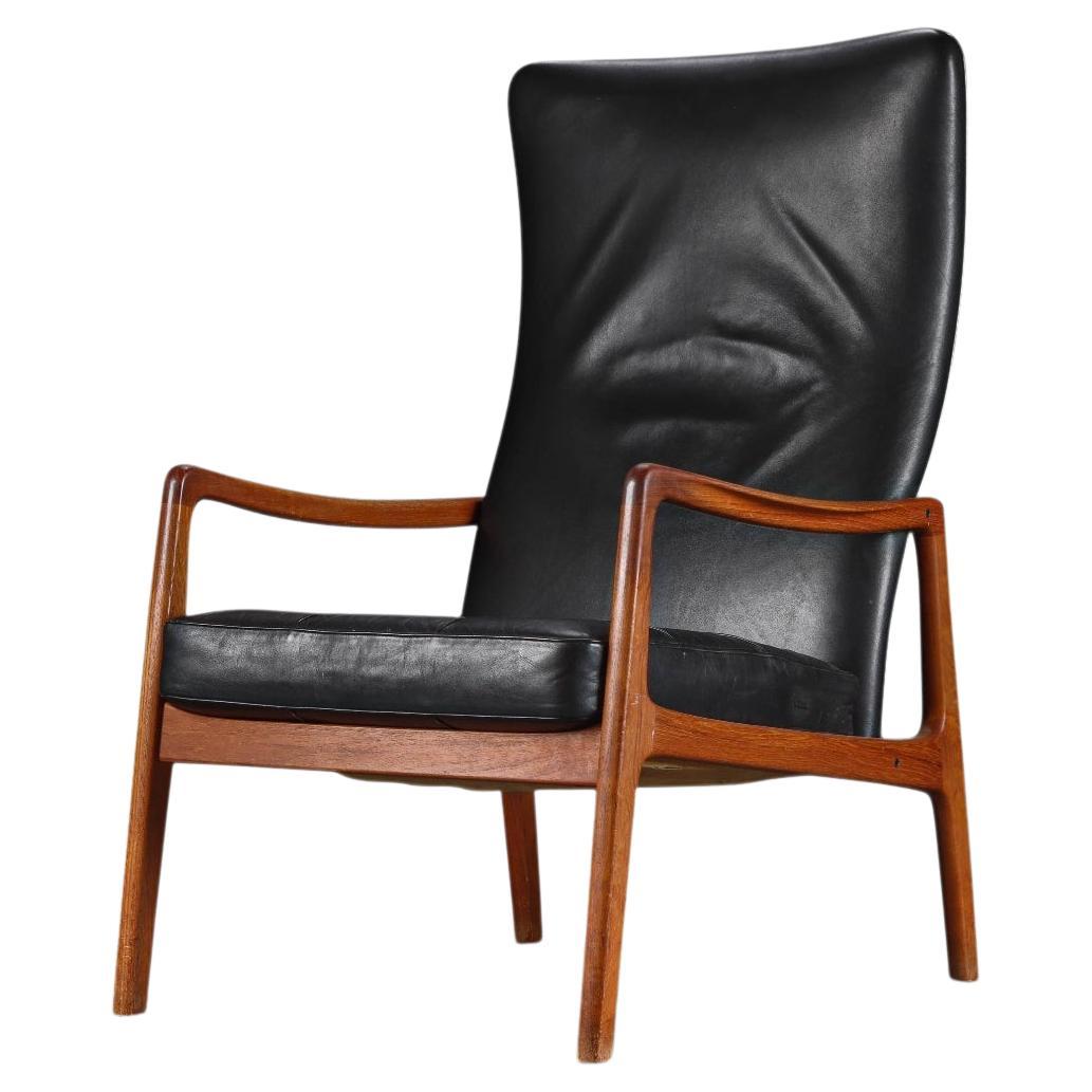 Ole Wanscher Model Fd-159 Highback Lounge Chair in Teak + Leather For Sale