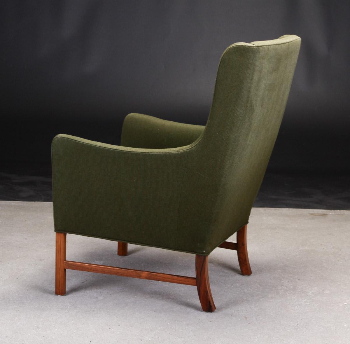 Canapé et fauteuil modèle Ole Wanscher avec cadres en laine verte et bois de rose Bon état - En vente à London, GB