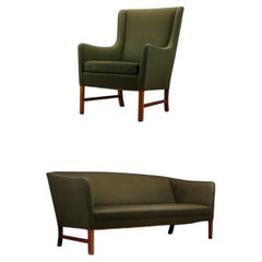 Ole Wanscher Model Sofa and Armchair with Green Wool and Rosewood Frames