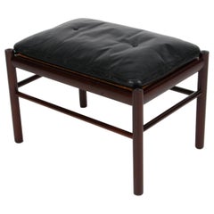 Ole Wanscher Ottoman for Colonial Chair in Mahogany and Original Leather, PJ 149