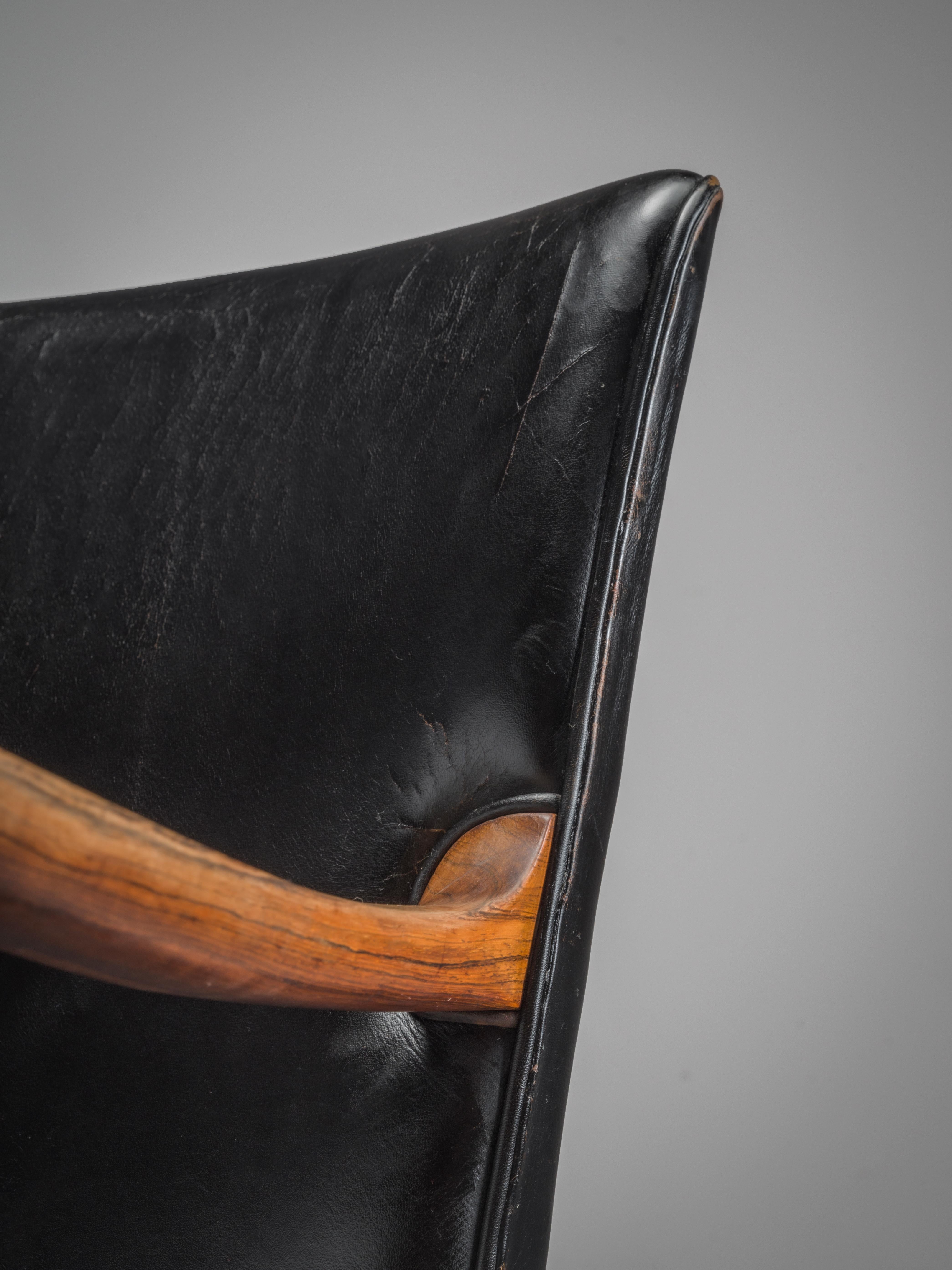 Ole Wanscher Pair of Armchairs in Black Leather and Rosewood In Good Condition In Waalwijk, NL