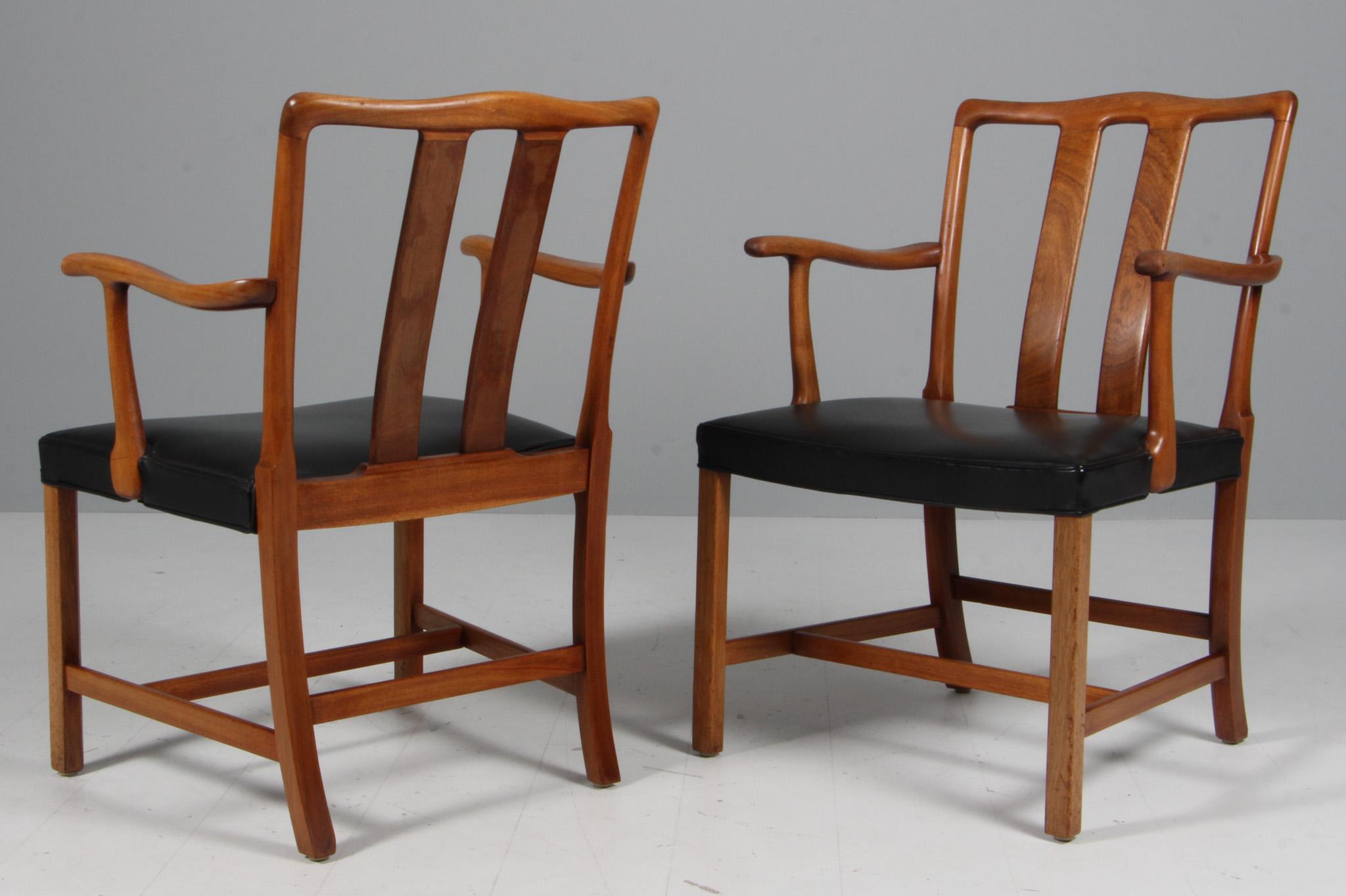 Pelle Coppia di poltrone Ole Wanscher modello 1764, Danimarca anni '50 in vendita