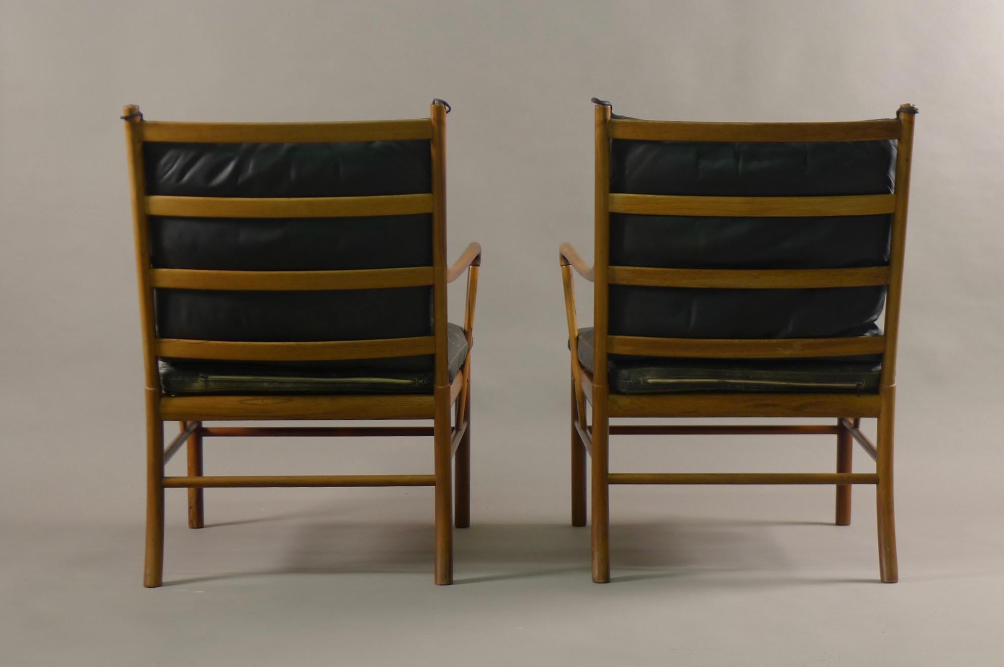 Mid-Century Modern Ole Wanscher Pair of Colonial Chairs in Rosewood, Manufacturers Labels, 1950's