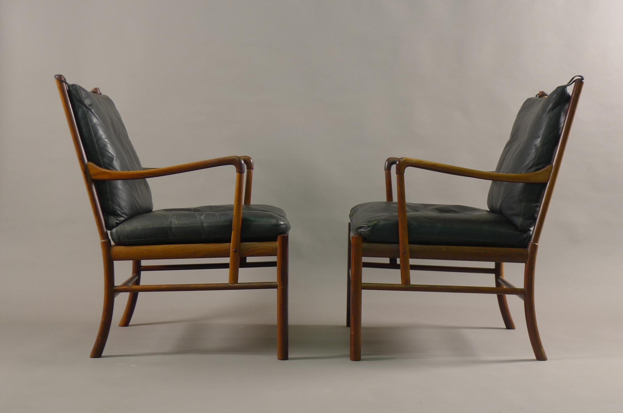 Danish Ole Wanscher Pair of Colonial Chairs in Rosewood, Manufacturers Labels, 1950's