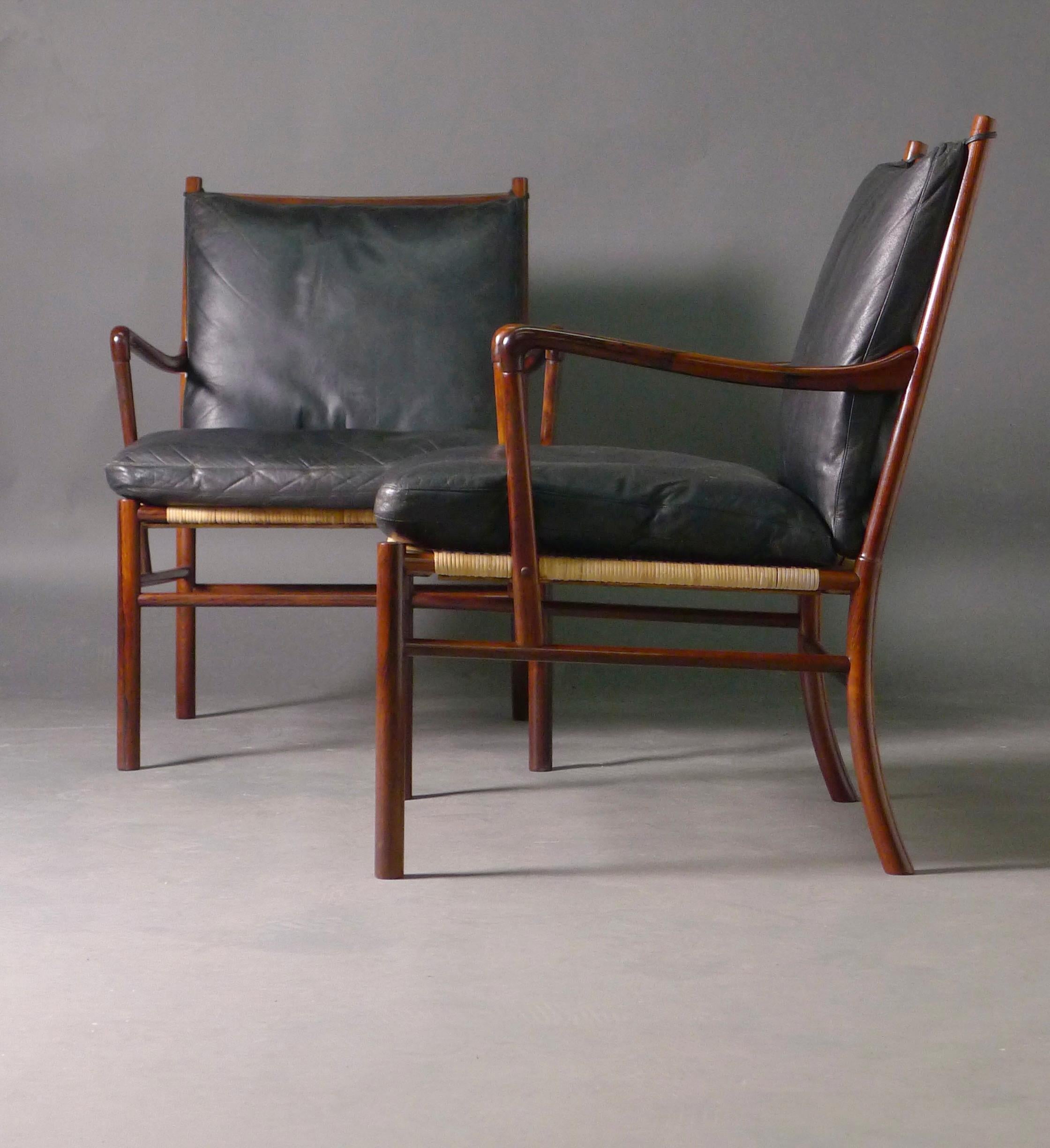 Scandinave moderne Paire de chaises coloniales Ole Wanscher, modèle PJ149, 1ère édition 1949, bois de rose