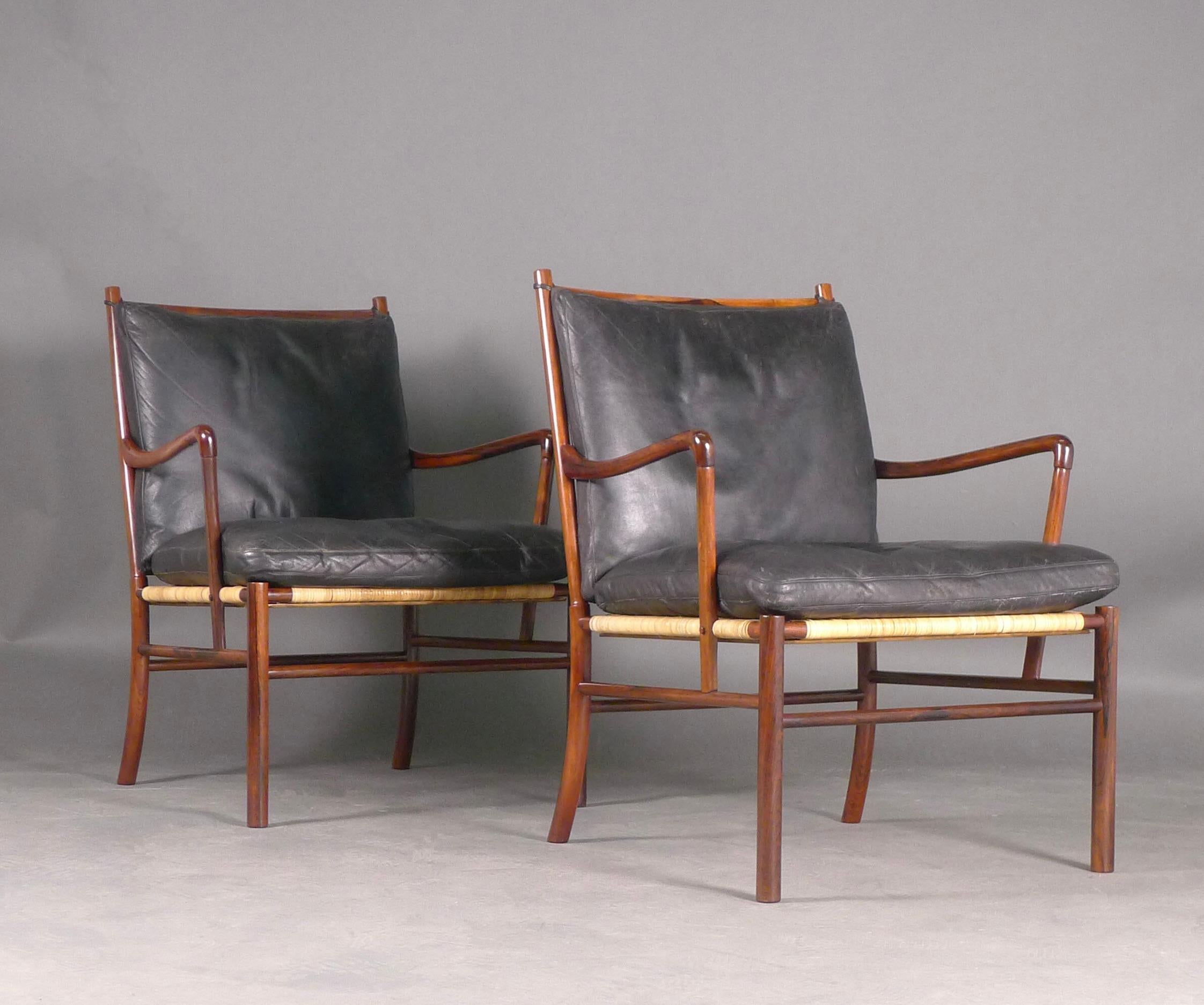 Milieu du XXe siècle Paire de chaises coloniales Ole Wanscher, modèle PJ149, 1ère édition 1949, bois de rose