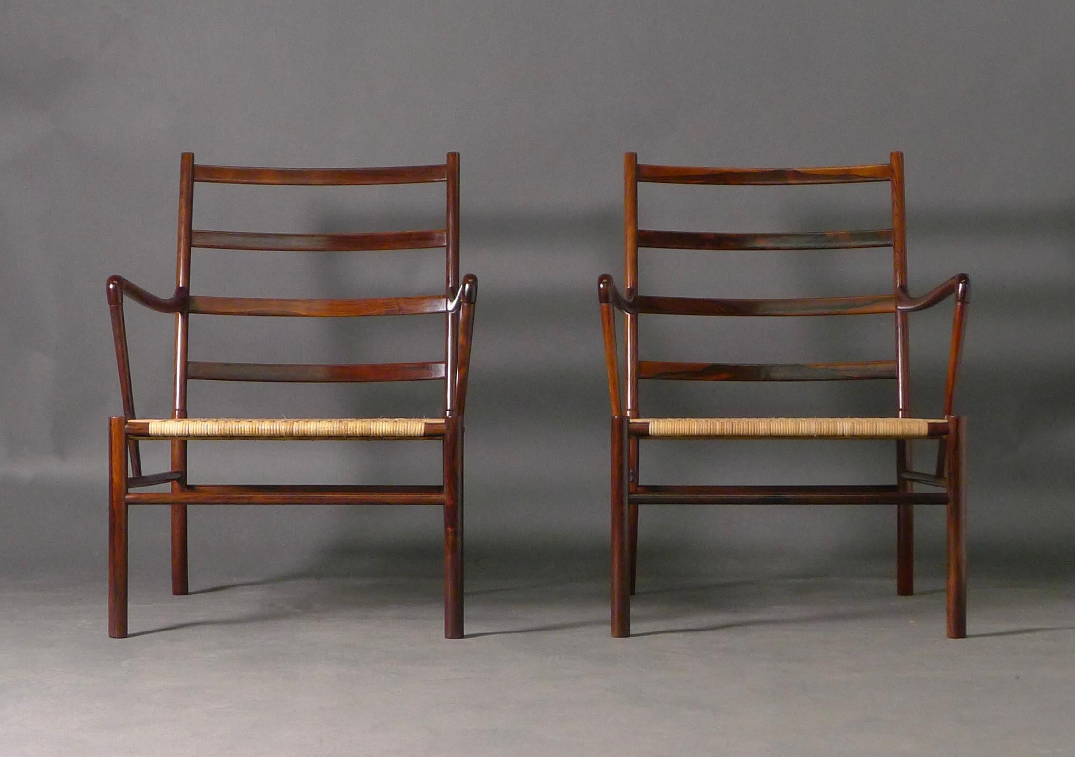 Paire de chaises coloniales Ole Wanscher, modèle PJ149, 1ère édition 1949, bois de rose 1