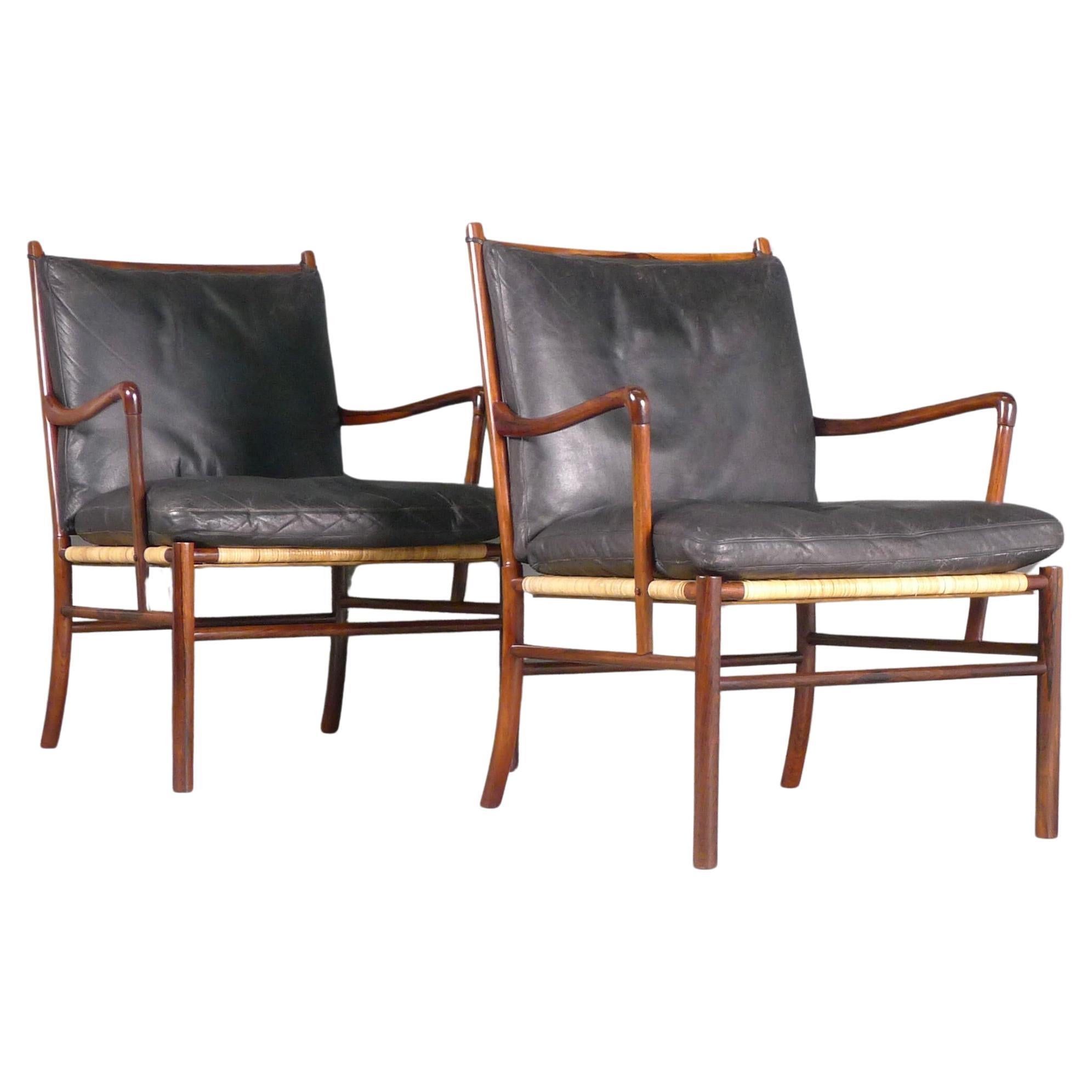Paire de chaises coloniales Ole Wanscher, modèle PJ149, 1ère édition 1949, bois de rose