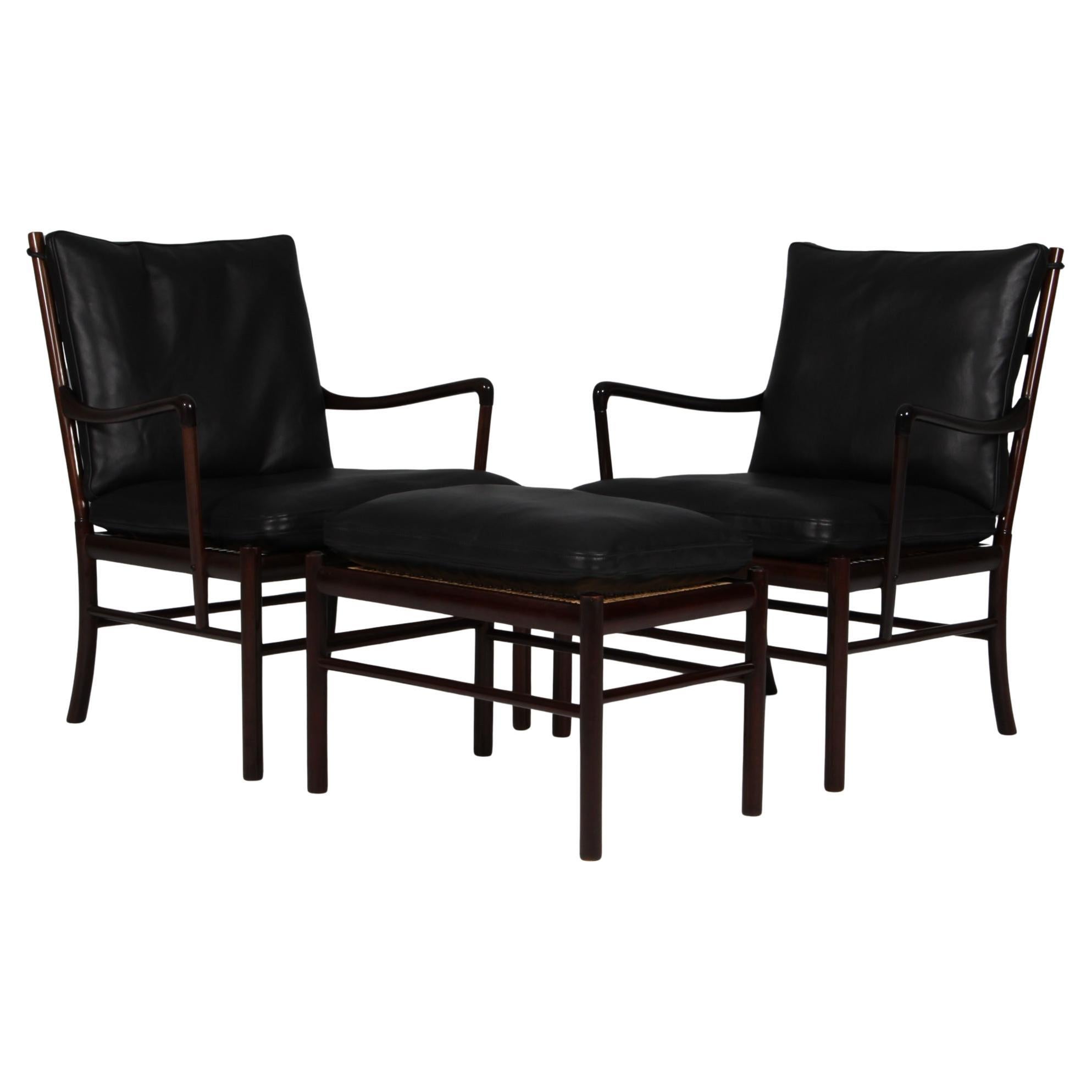 Ole Wanscher pair of colonial lounge chairs and ottoman