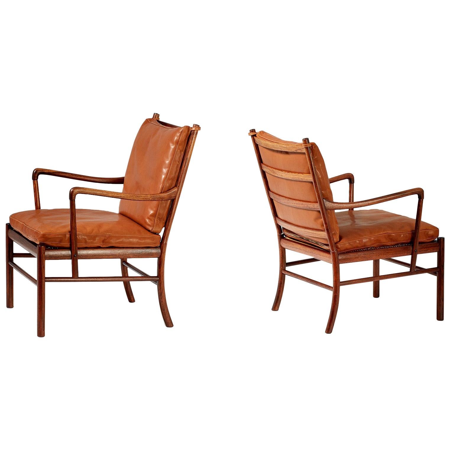 Paire de chaises coloniales en bois de rose d'Ole Wanscher, années 1950