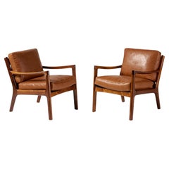Ole Wanscher Pair of Rosewood Lounge Chair with Leather Cushions