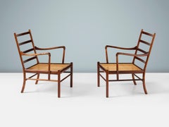 Ole Wanscher Pareja de sillas coloniales vintage de palisandro y cuero, años 50