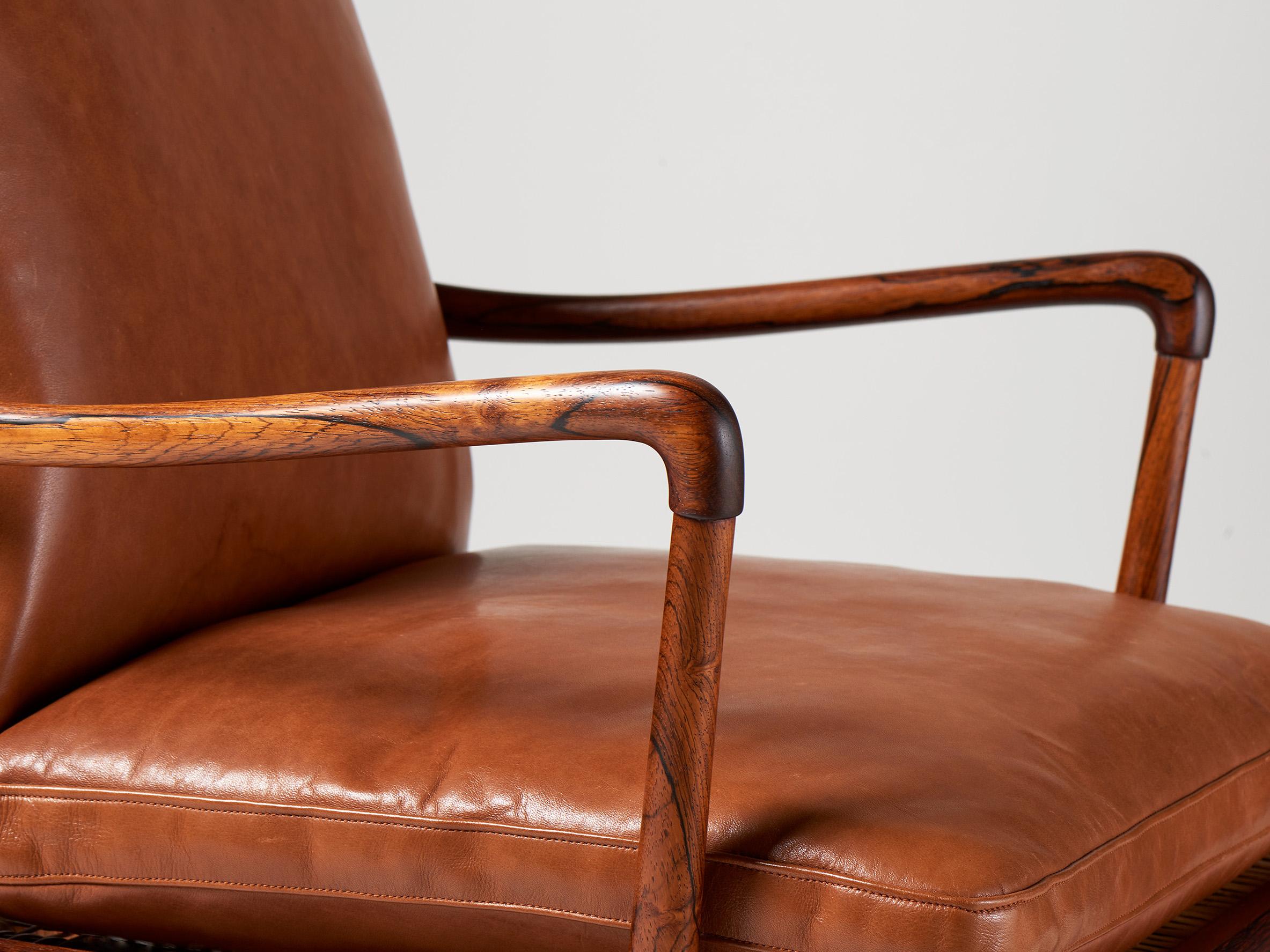 Danish Ole Wanscher Pair of Vintage Rosewood & Leather Colonial Chairs, 1950s For Sale