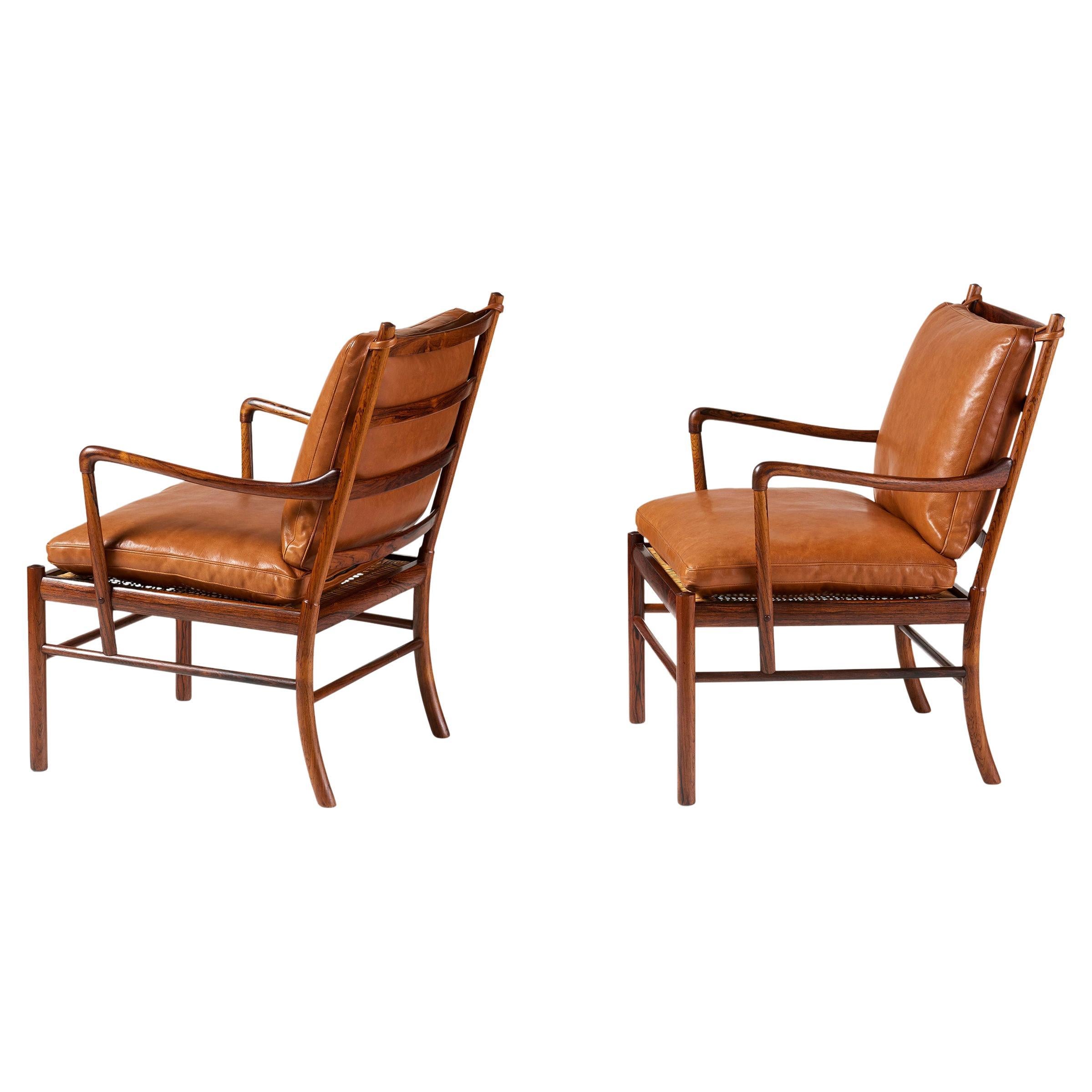 Ole Wanscher Pair of Vintage Rosewood & Leather Colonial Chairs, 1950s