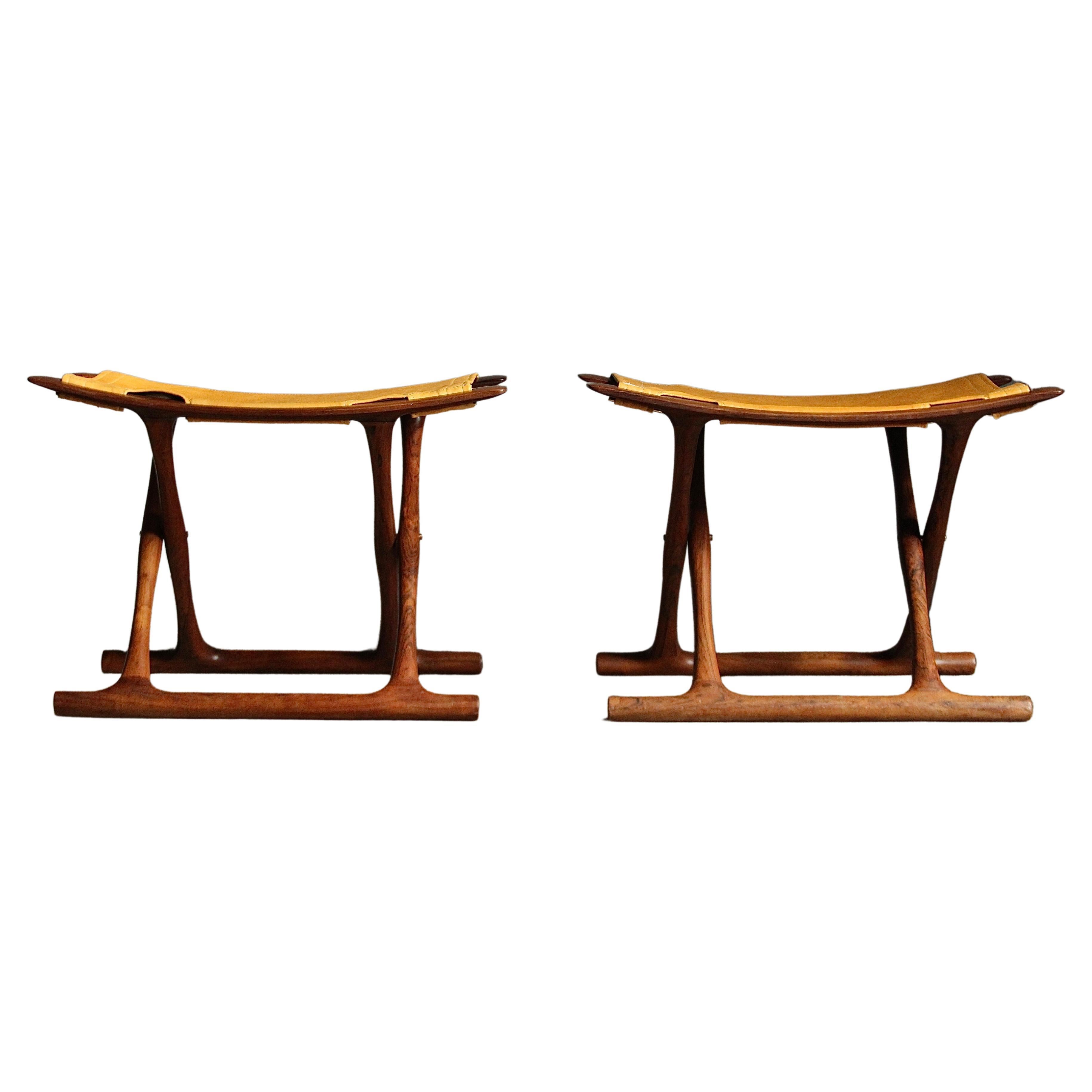 Ole Wanscher Rosewood and Goatskin "Egyptian" Stools for AJ Iversen, 1957 For Sale
