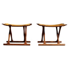Retro Ole Wanscher Rosewood and Goatskin "Egyptian" Stools for AJ Iversen, 1957
