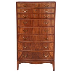 Ole Wanscher Rosewood Bowfront Chest of Drawers, circa 1940s