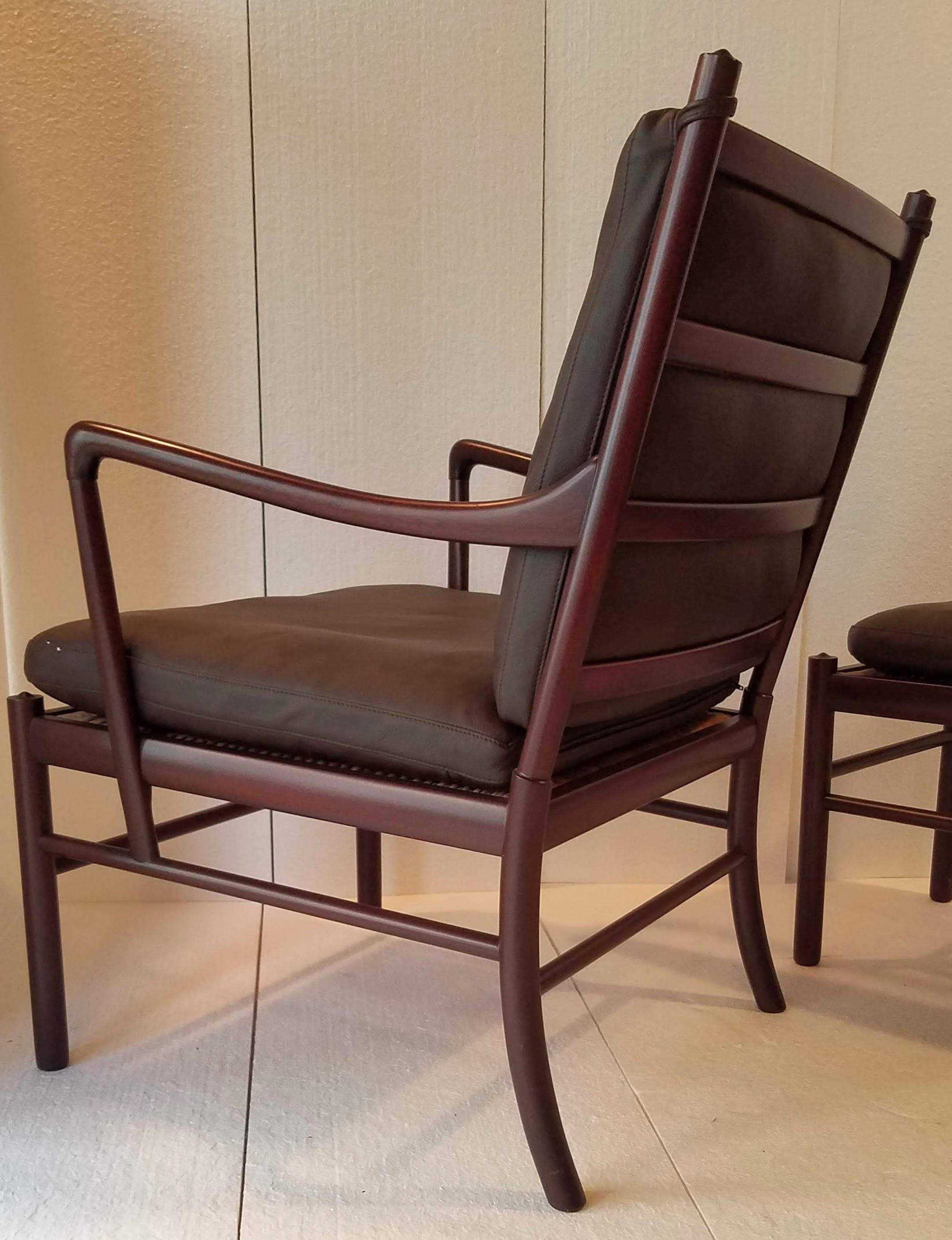 Caning Ole Wanscher Rosewood Colonial Chair and Ottoman C. 1960 Poul Jeppsen Denmark