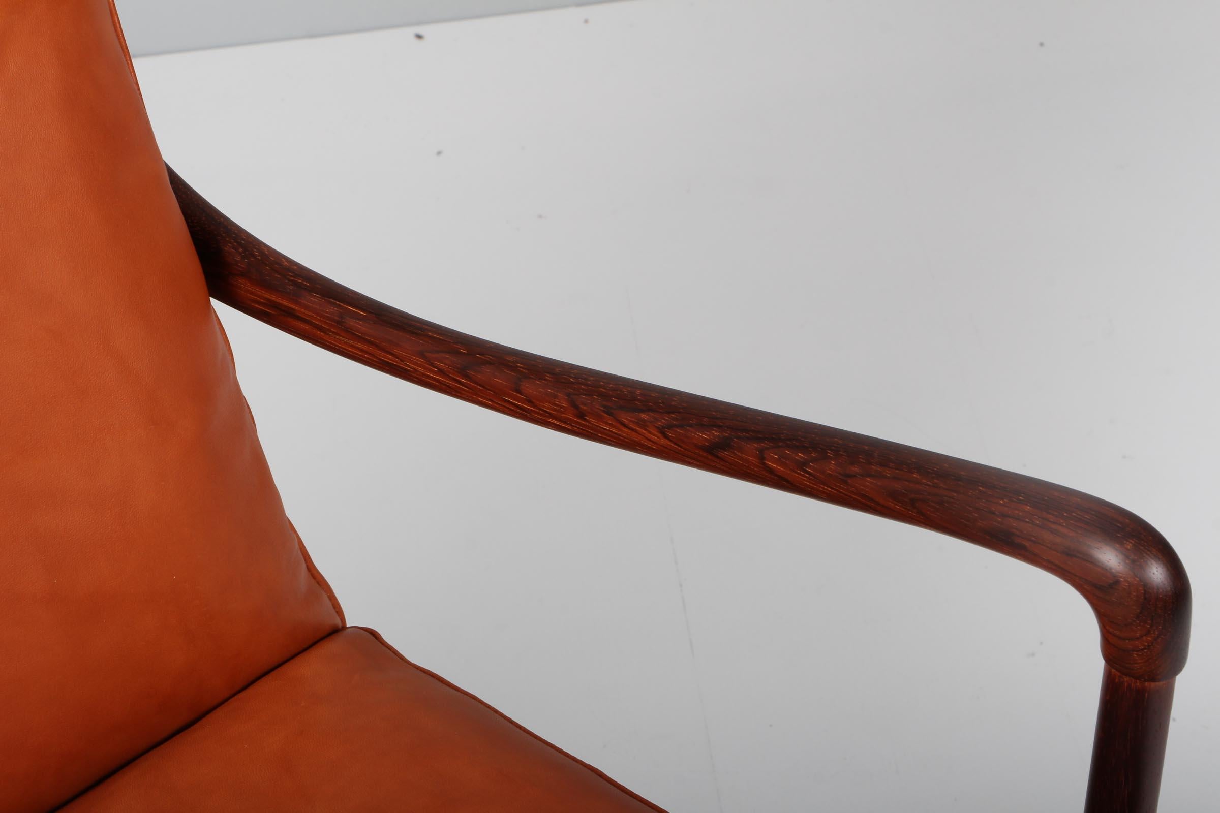 Mid-20th Century Ole Wanscher Rosewood colonial lounge chair, 1950s, Denmark, Goat leather