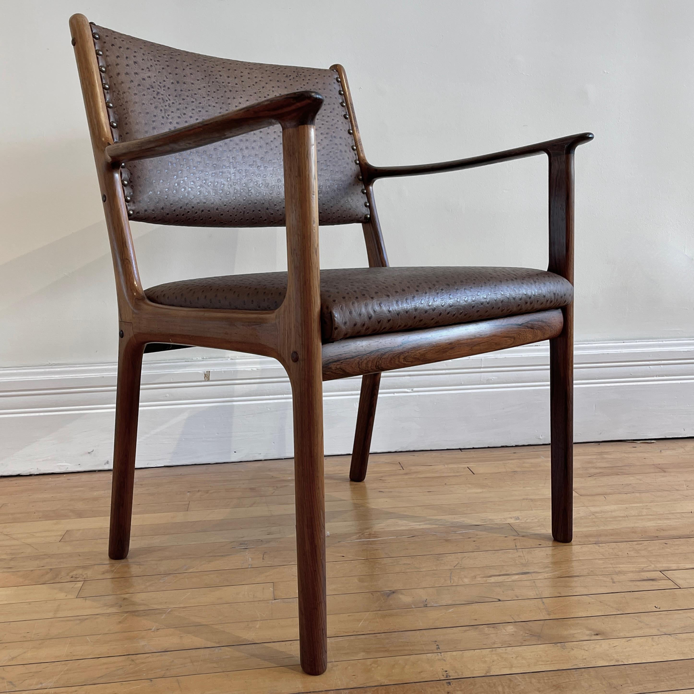Embossed Ole Wanscher Rosewood & Leather Arm Dining Chairs Danish Modern Priced per Chair