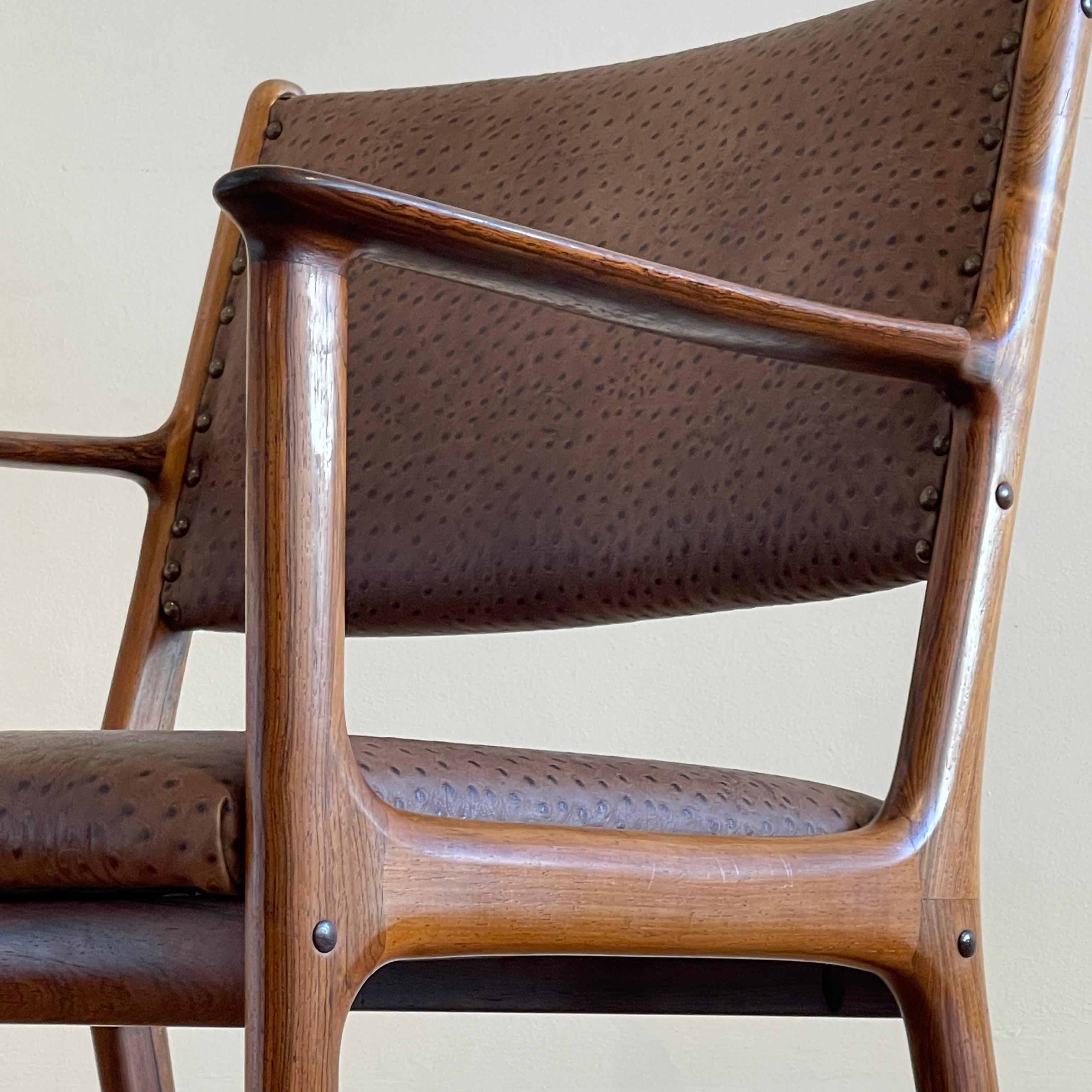 Ole Wanscher Rosewood & Leather Arm Dining Chairs Danish Modern Priced per Chair In Good Condition In Hudson, NY