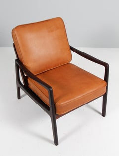 Ole Wanscher Rosewood lounge chair with cushions for aniline leather, 1960s