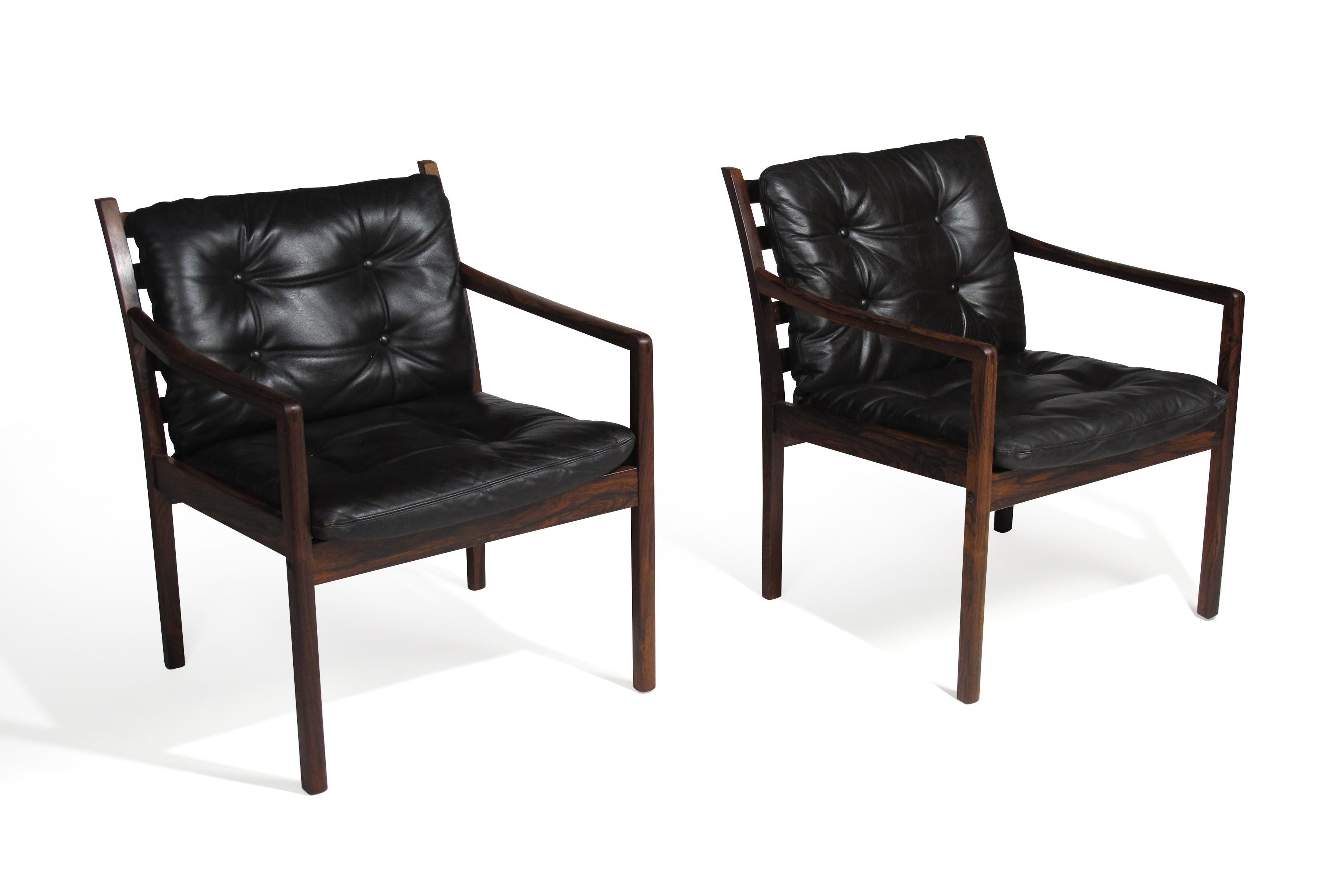 Scandinavian Modern Ole Wanscher Rosewood Lounge Chairs in Original Leather