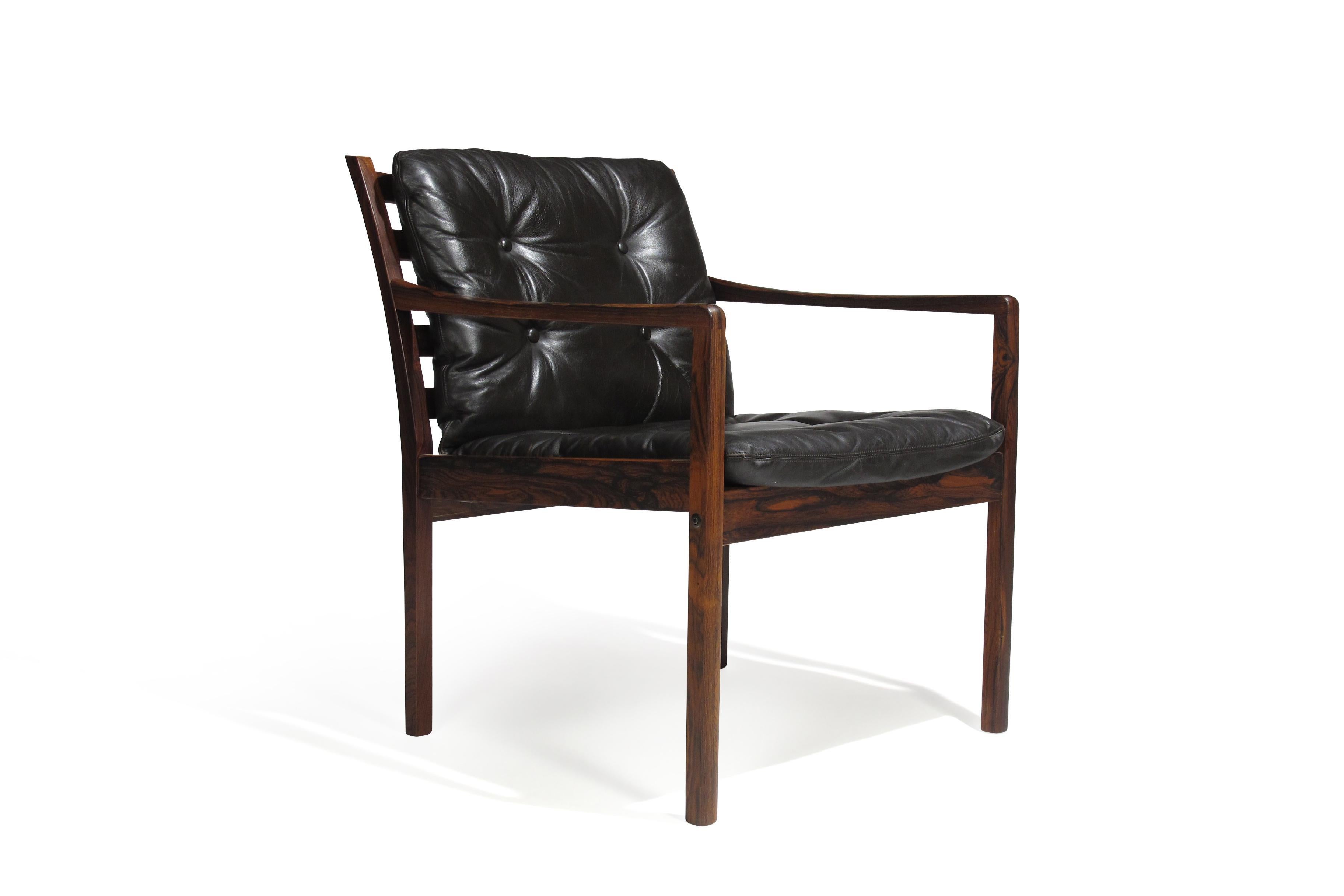 Danish Ole Wanscher Rosewood Lounge Chairs in Original Leather