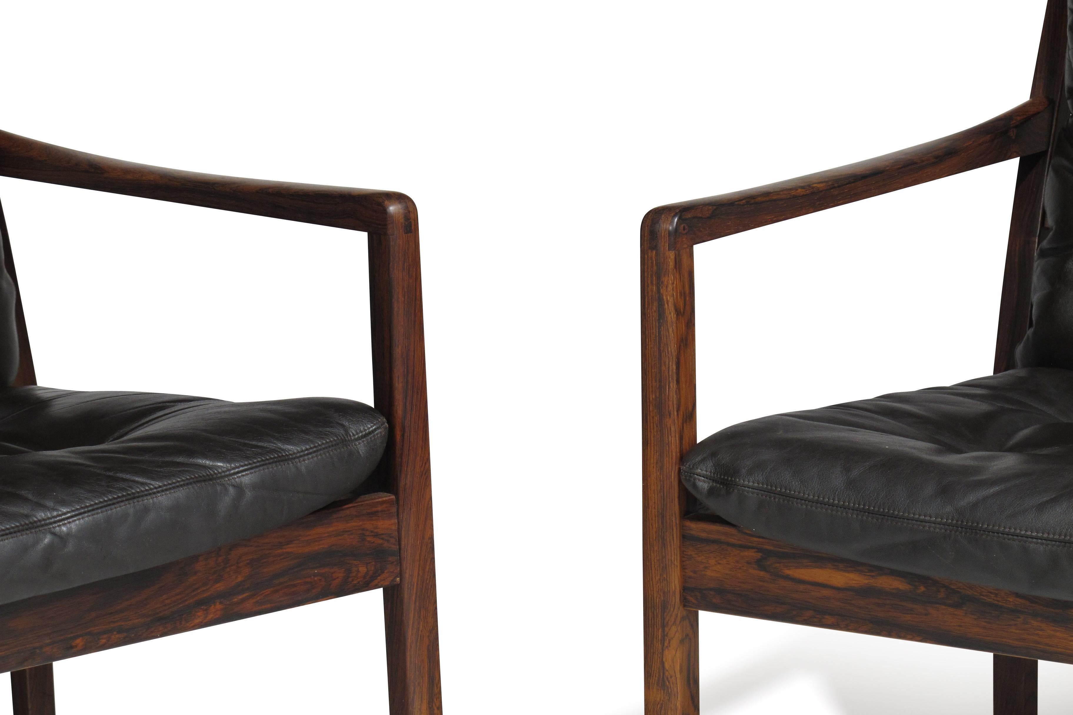 20th Century Ole Wanscher Rosewood Lounge Chairs in Original Leather