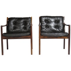 Ole Wanscher Rosewood Lounge Chairs in Original Leather