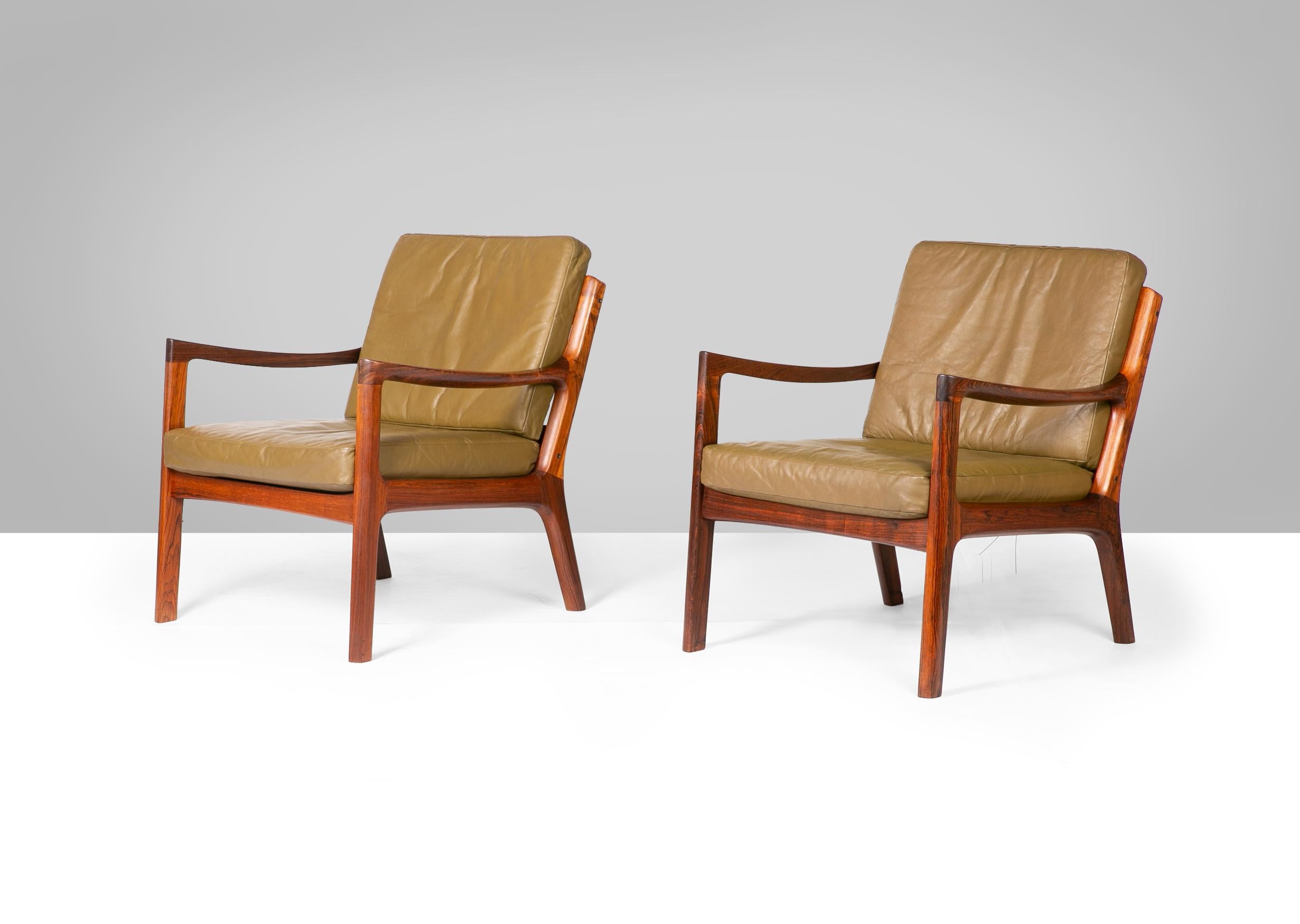 Mid-Century Modern Ole Wanscher Rosewood Senator Lounge Chairs For Sale