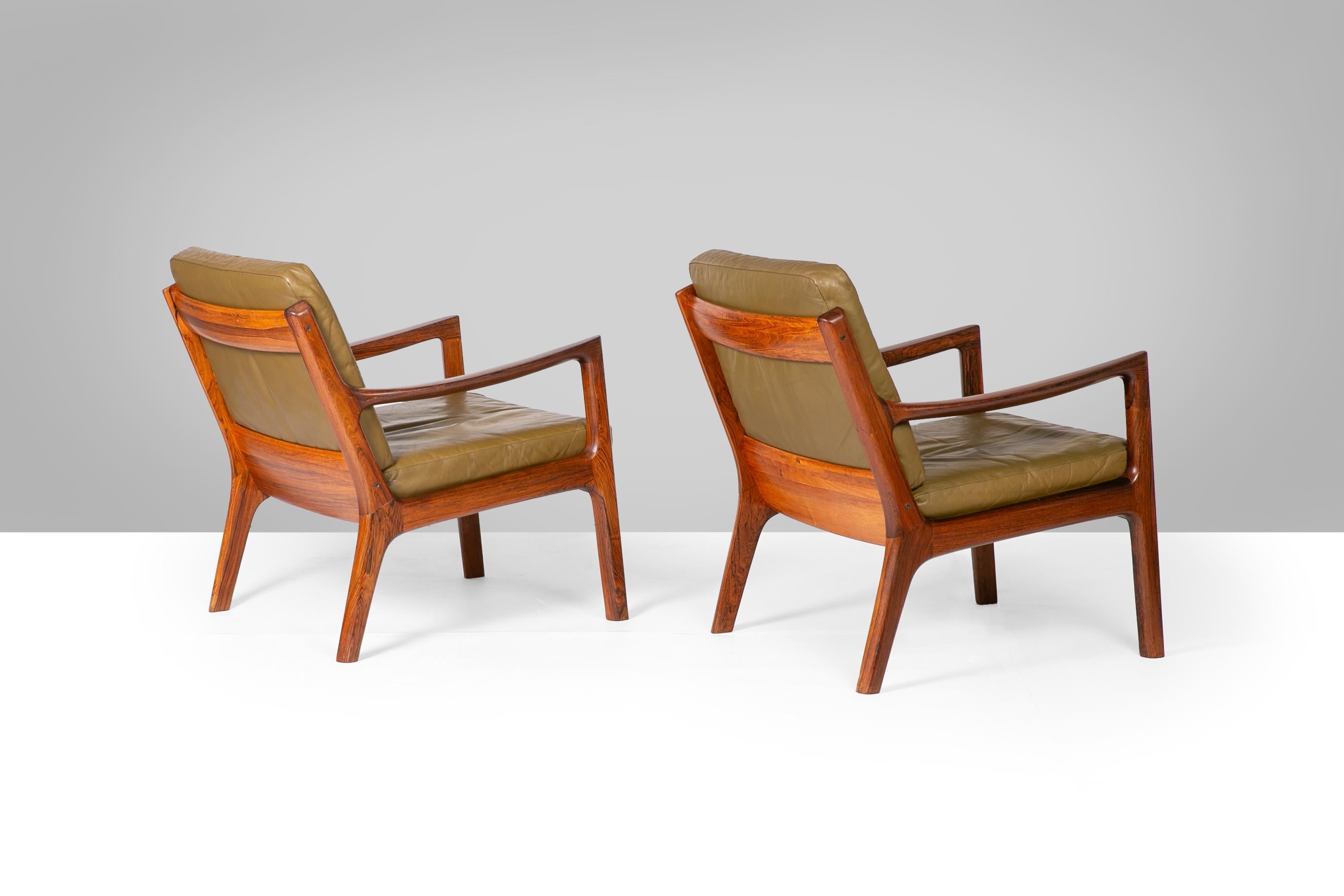 Leather Ole Wanscher Rosewood Senator Lounge Chairs For Sale
