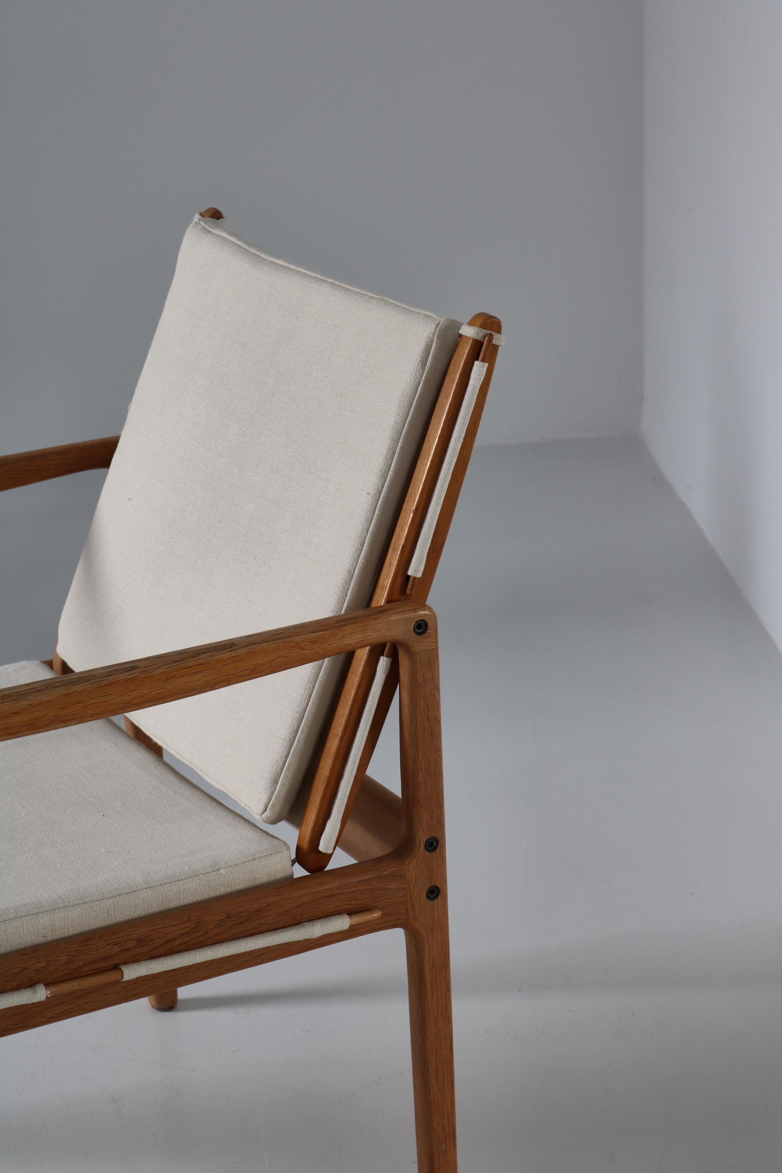 Ole Wanscher Safari Chairs in Oak & Light Canvas, Danish Modern, 1960s 7