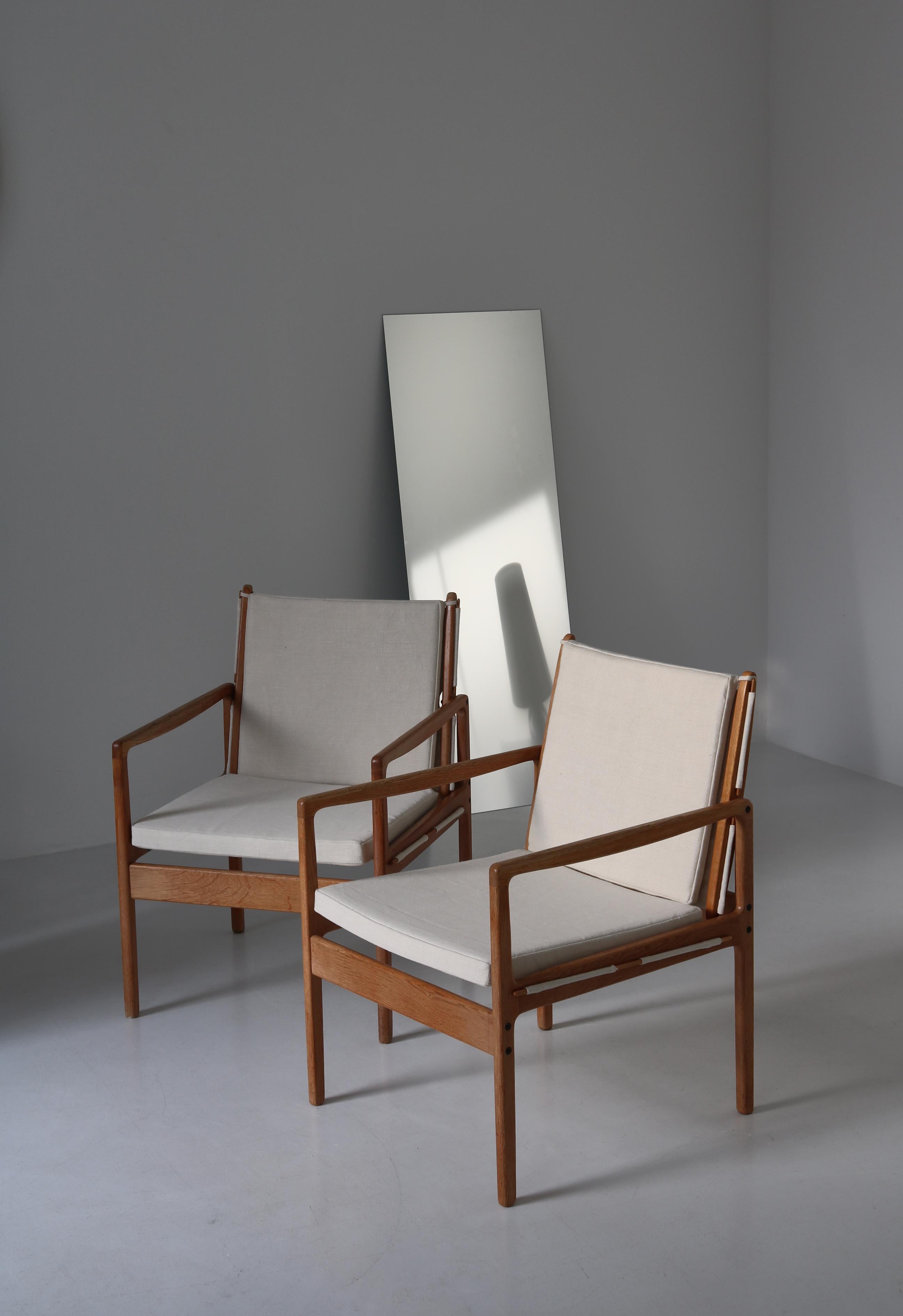 Ole Wanscher Safari Chairs in Oak & Light Canvas, Scandinavian Modern, 1960s For Sale 13