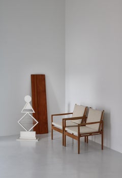 Ole Wanscher Safari Chairs in Oak & Light Canvas, Scandinavian Modern, 1960s