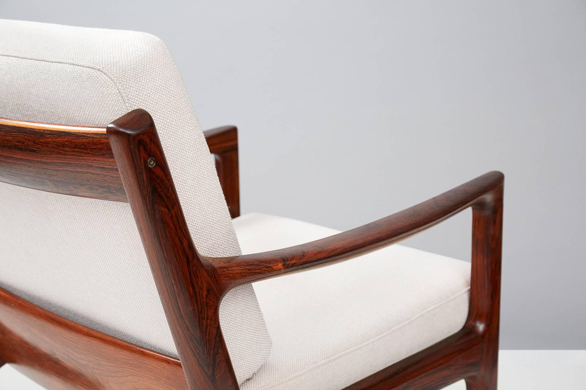 Wool Ole Wanscher Senator Lounge Chair, Rosewood