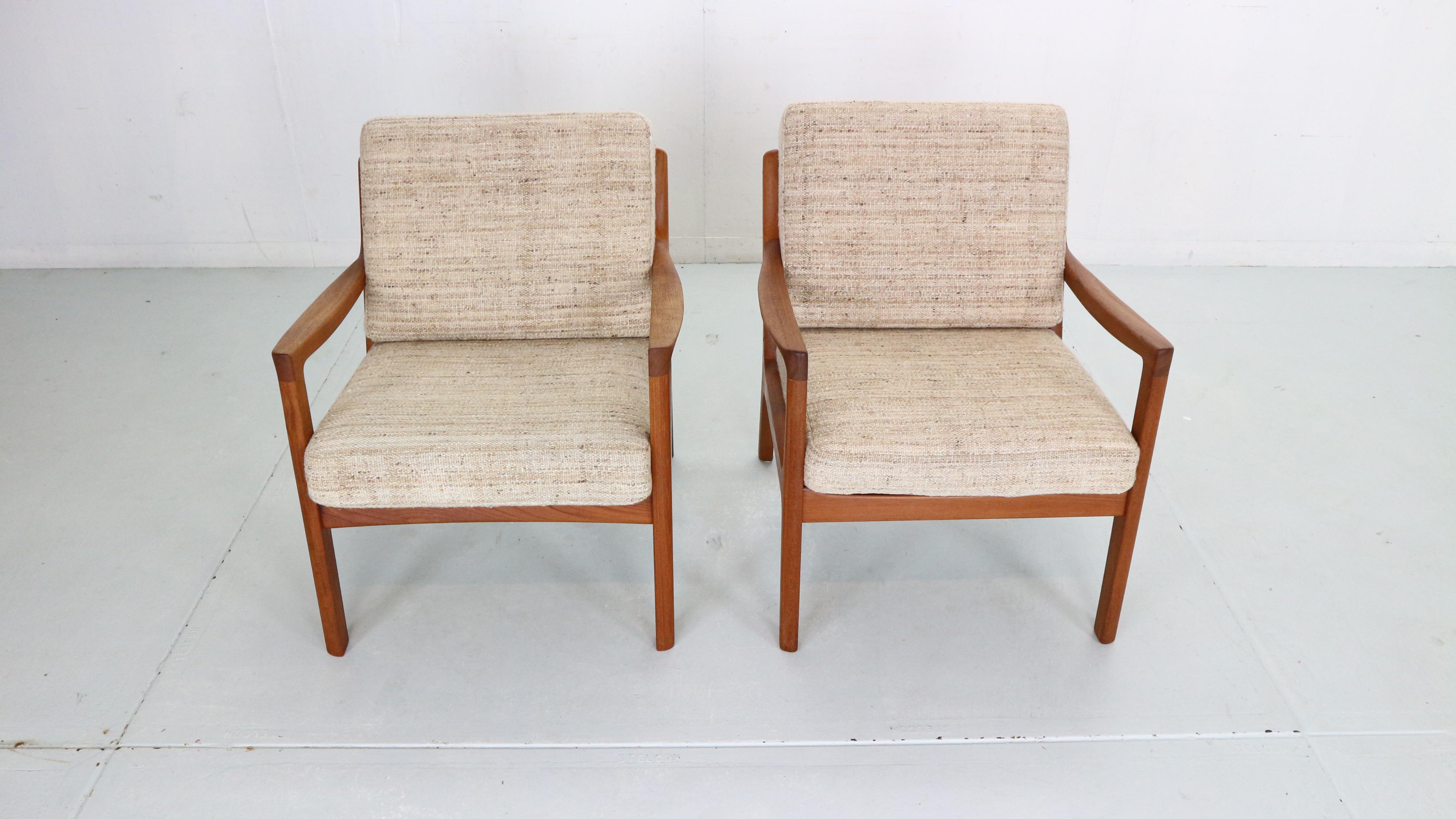 Mid-Century Modern Ole Wanscher Set of 2 Teak Senator Lounge Chair for France& Son, Denmark, 1950's