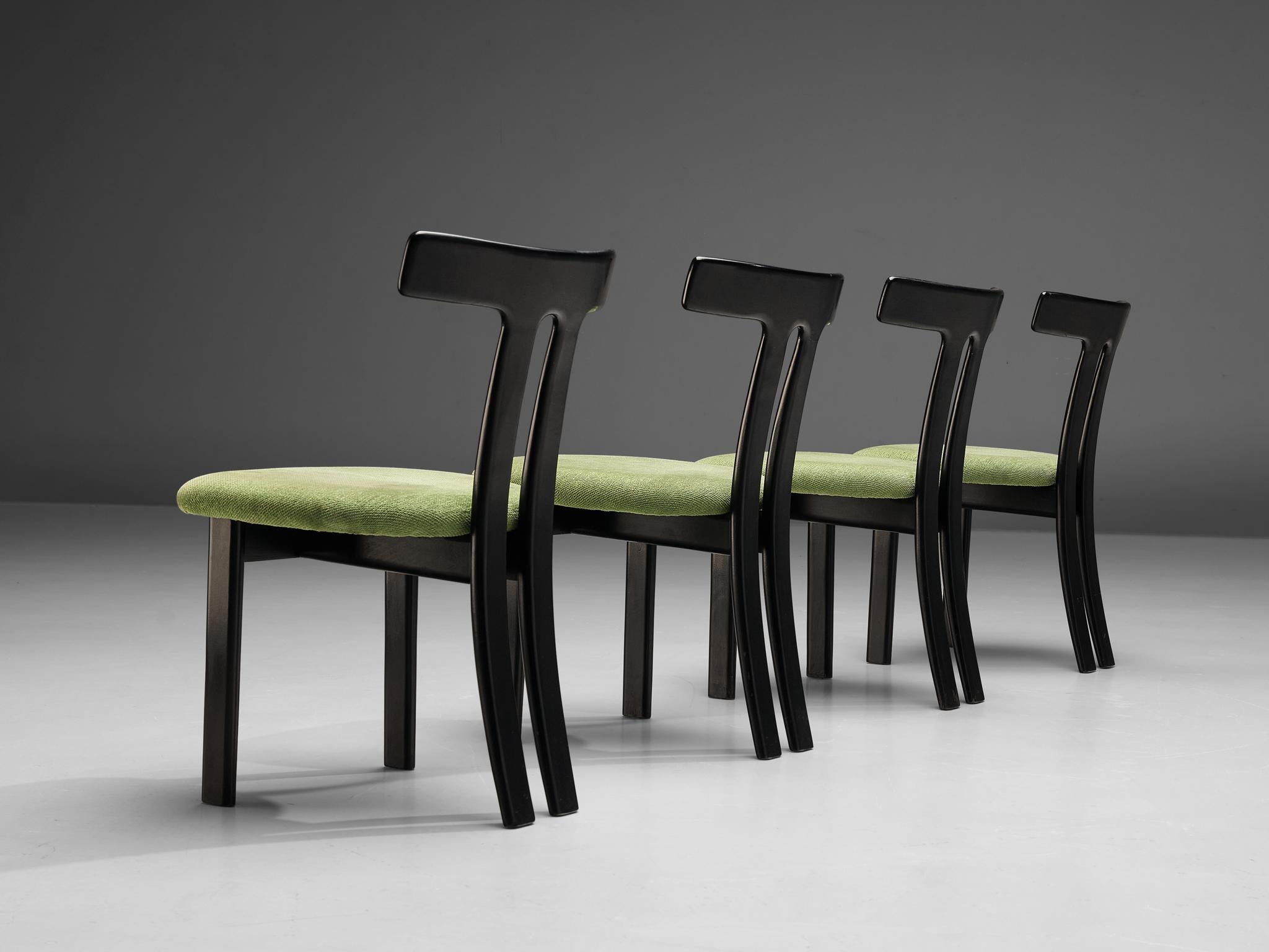Set of 4 Danish Dining Chairs in Black Lacquered Frames and Green Seats In Good Condition In Waalwijk, NL