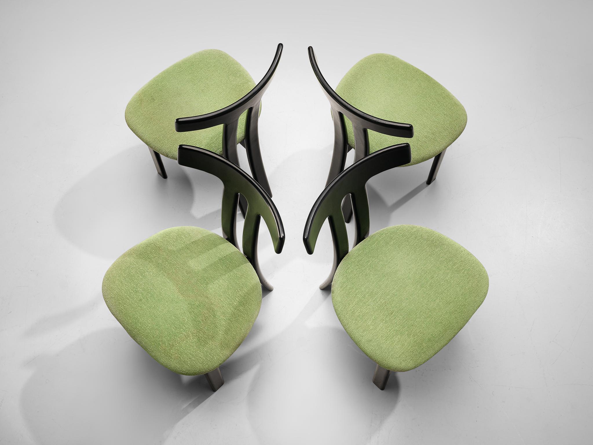 Set of 4 Danish Dining Chairs in Black Lacquered Frames and Green Seats 1