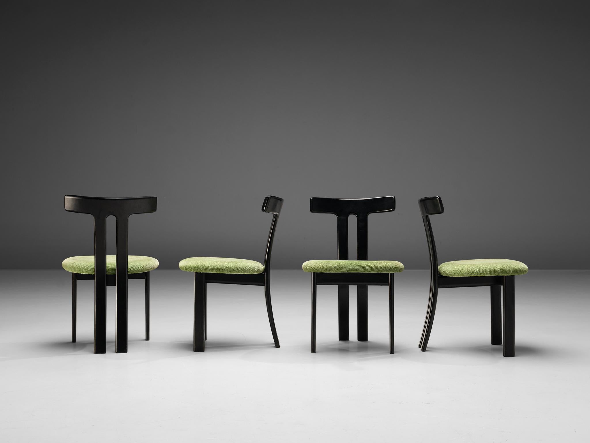 Set of 4 Danish Dining Chairs in Black Lacquered Frames and Green Seats 2