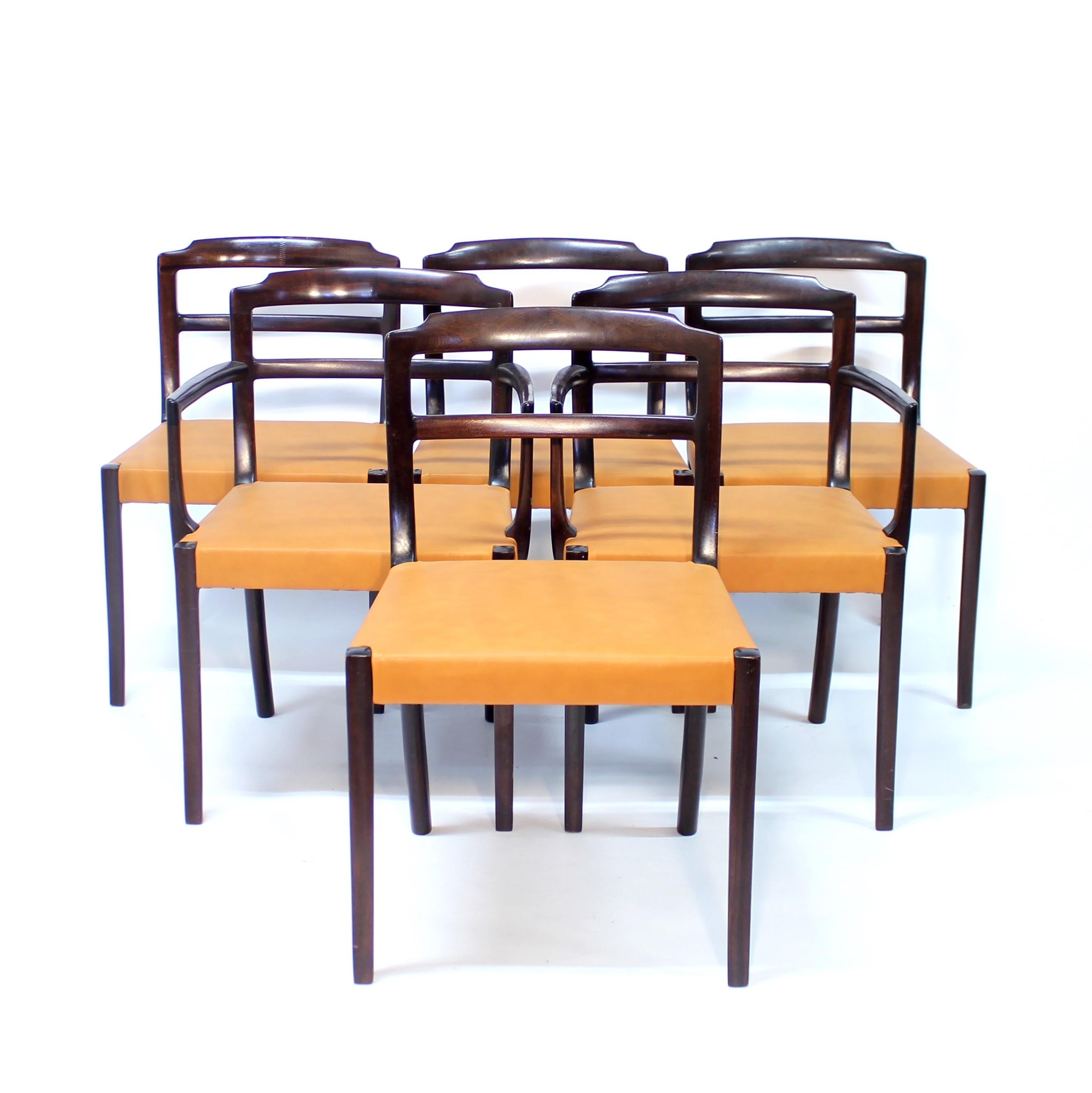 Ole Wanscher, 6er-Set dänischer Esszimmerstühle aus Leder und Mahagoni für CADO, 1960er-Jahre im Zustand „Gut“ im Angebot in Uppsala, SE