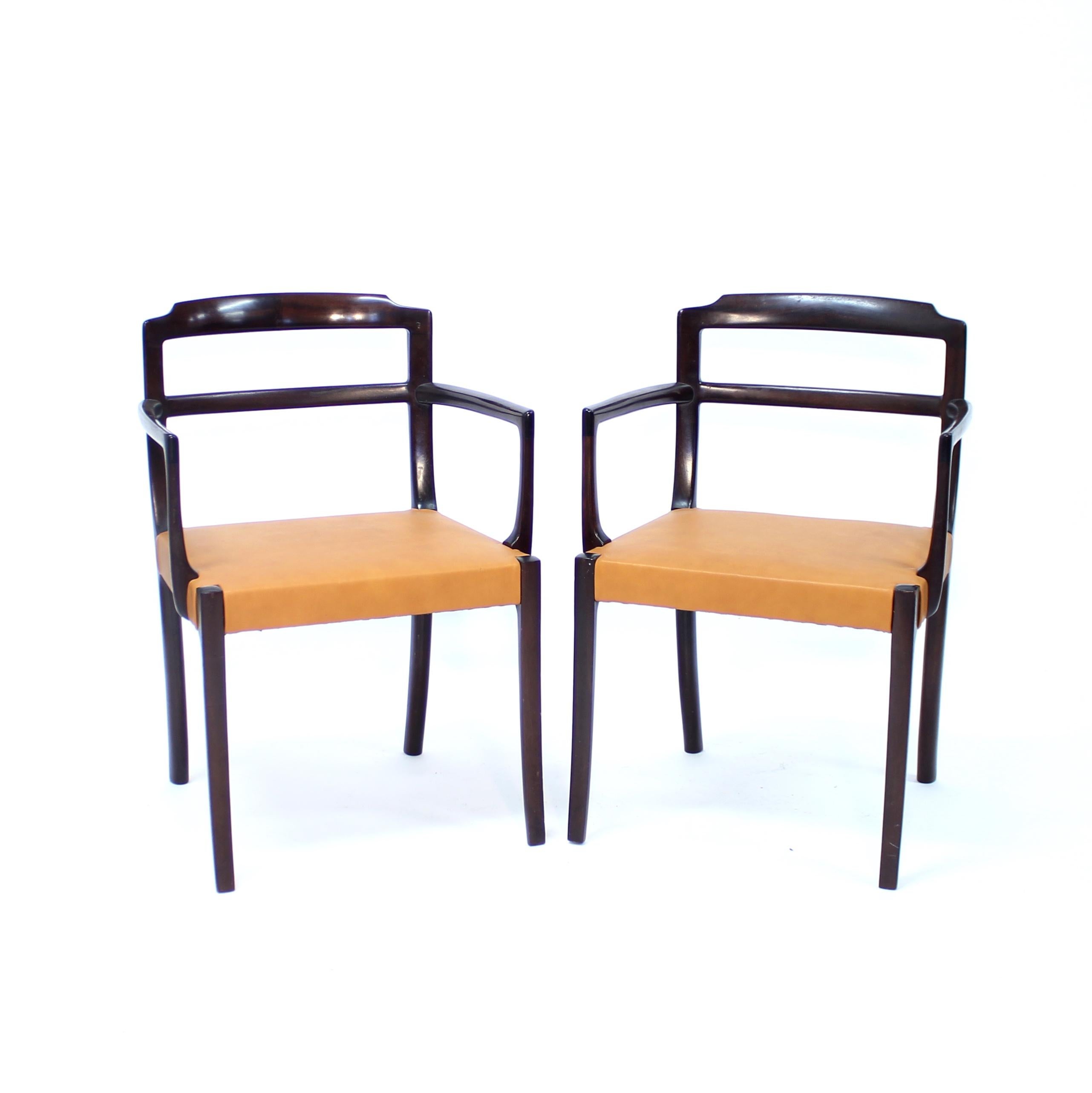 Ole Wanscher, 6er-Set dänischer Esszimmerstühle aus Leder und Mahagoni für CADO, 1960er-Jahre im Angebot 1