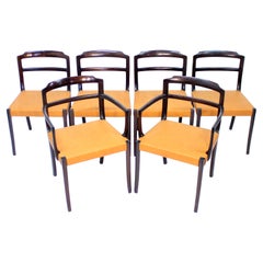 Ole Wanscher, juego de 6 sillas de comedor danesas de cuero y caoba para CADO, años 60