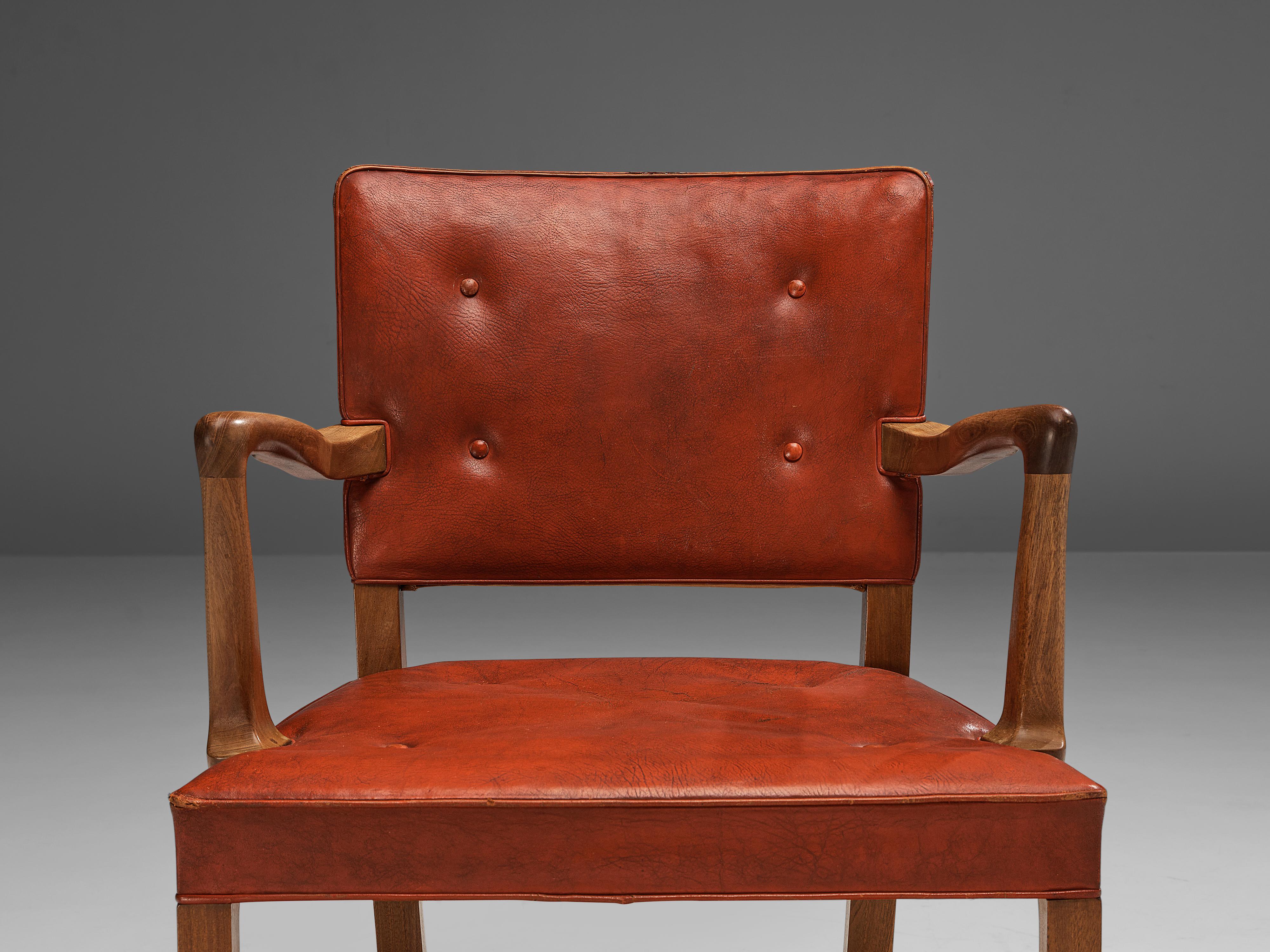 Ole Wanscher Set of Eight Armchairs in Original Red Leather and Mahogany 5