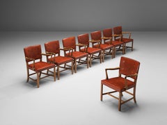 Ole Wanscher Set of Eight Armchairs in Original Red Leather and Mahogany