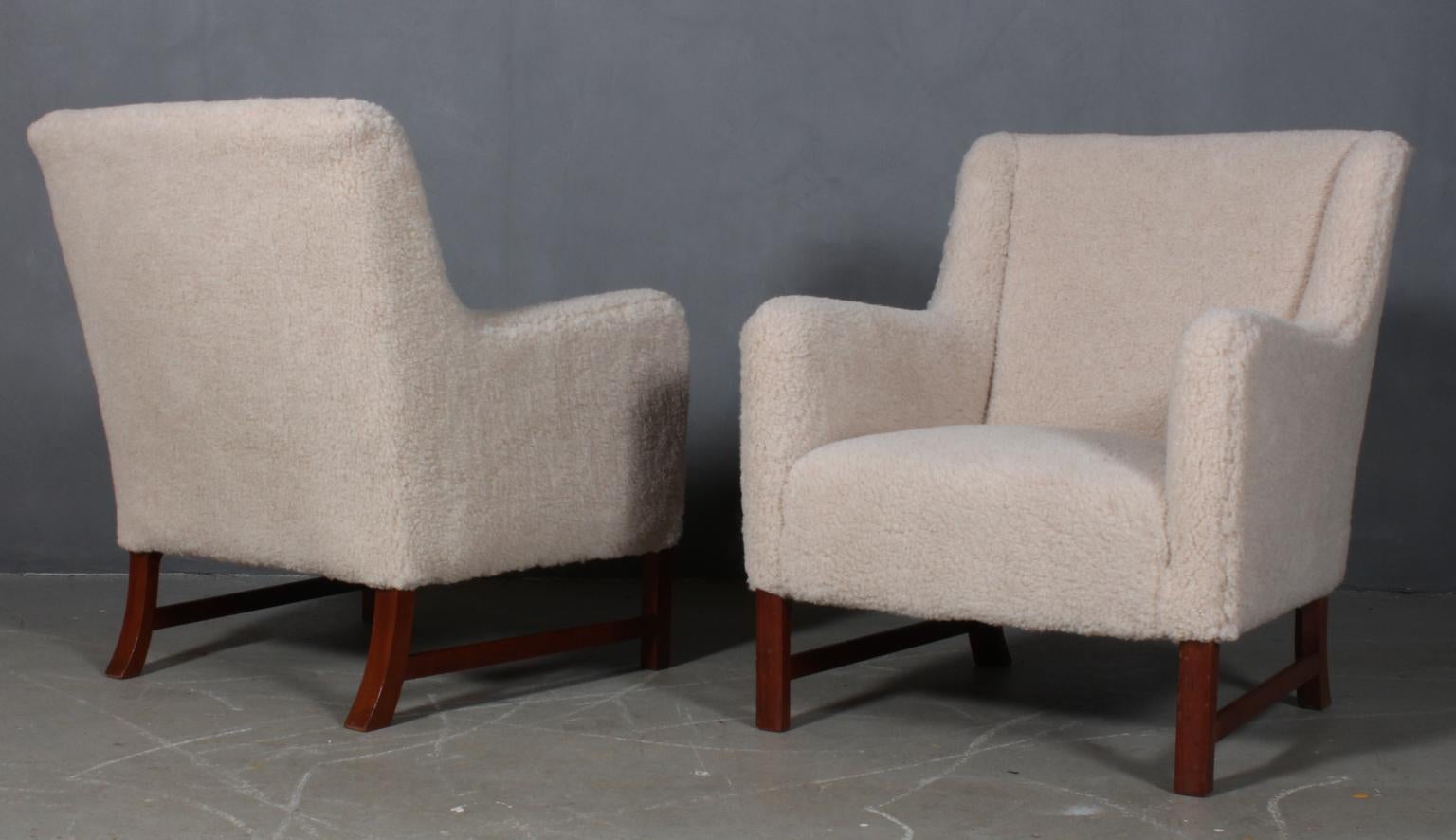 Ole Wanscher, Set of Lounge Chairs Lambwool, 1950s 1