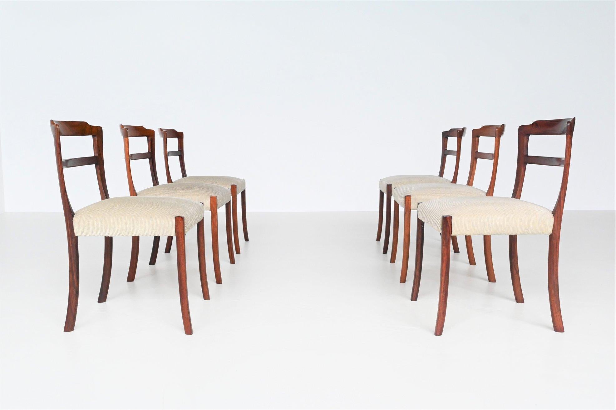 Danish Ole Wanscher Set of Six Rosewood Dining Chairs A.J. Iversen, Denmark, 1960
