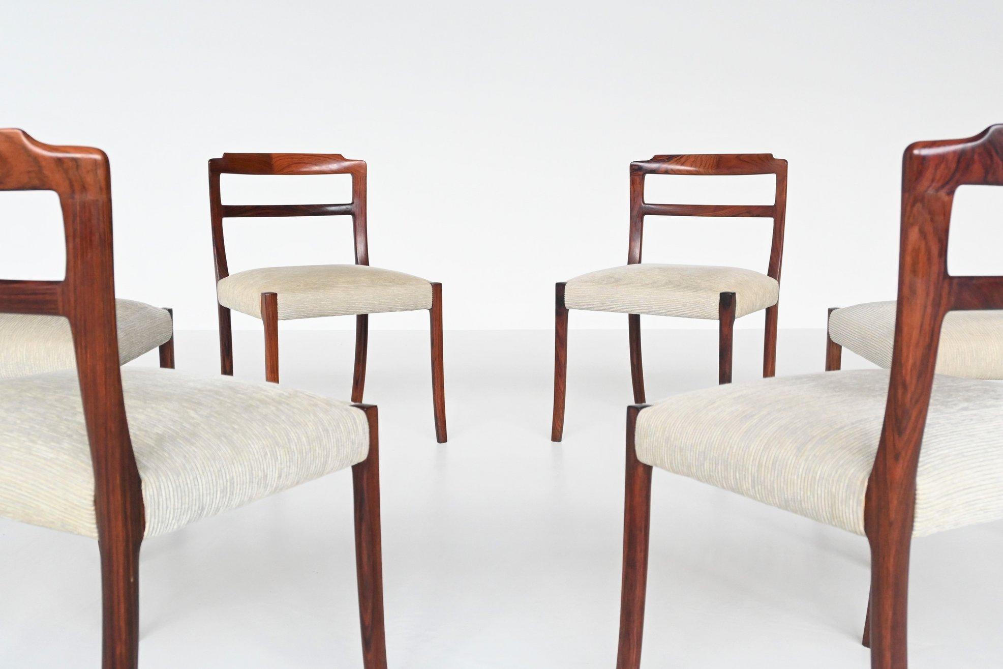 Mid-20th Century Ole Wanscher Set of Six Rosewood Dining Chairs A.J. Iversen, Denmark, 1960