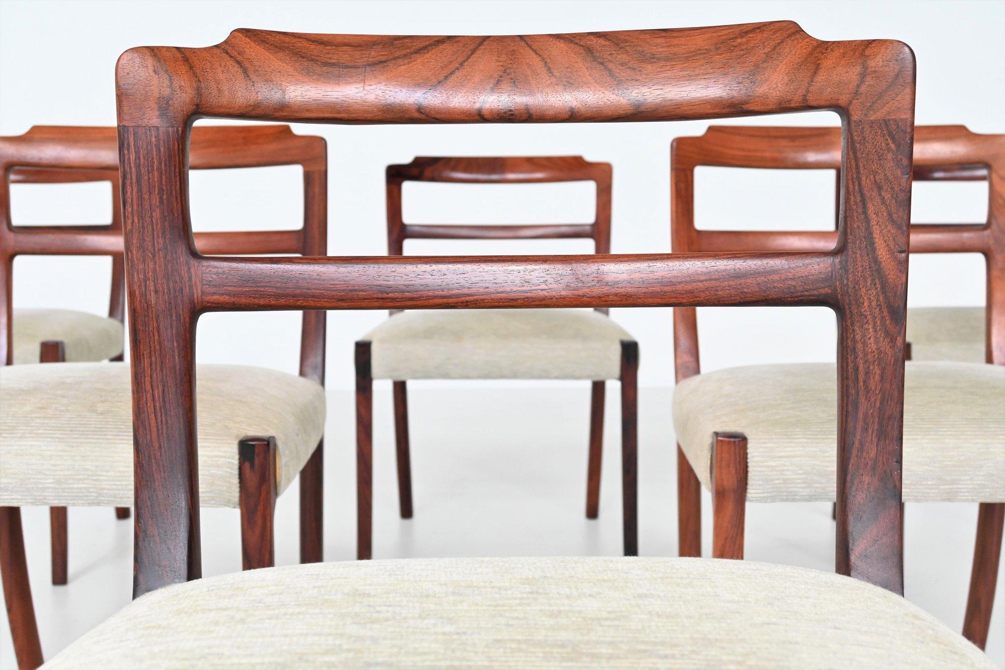 Fabric Ole Wanscher Set of Six Rosewood Dining Chairs A.J. Iversen, Denmark, 1960