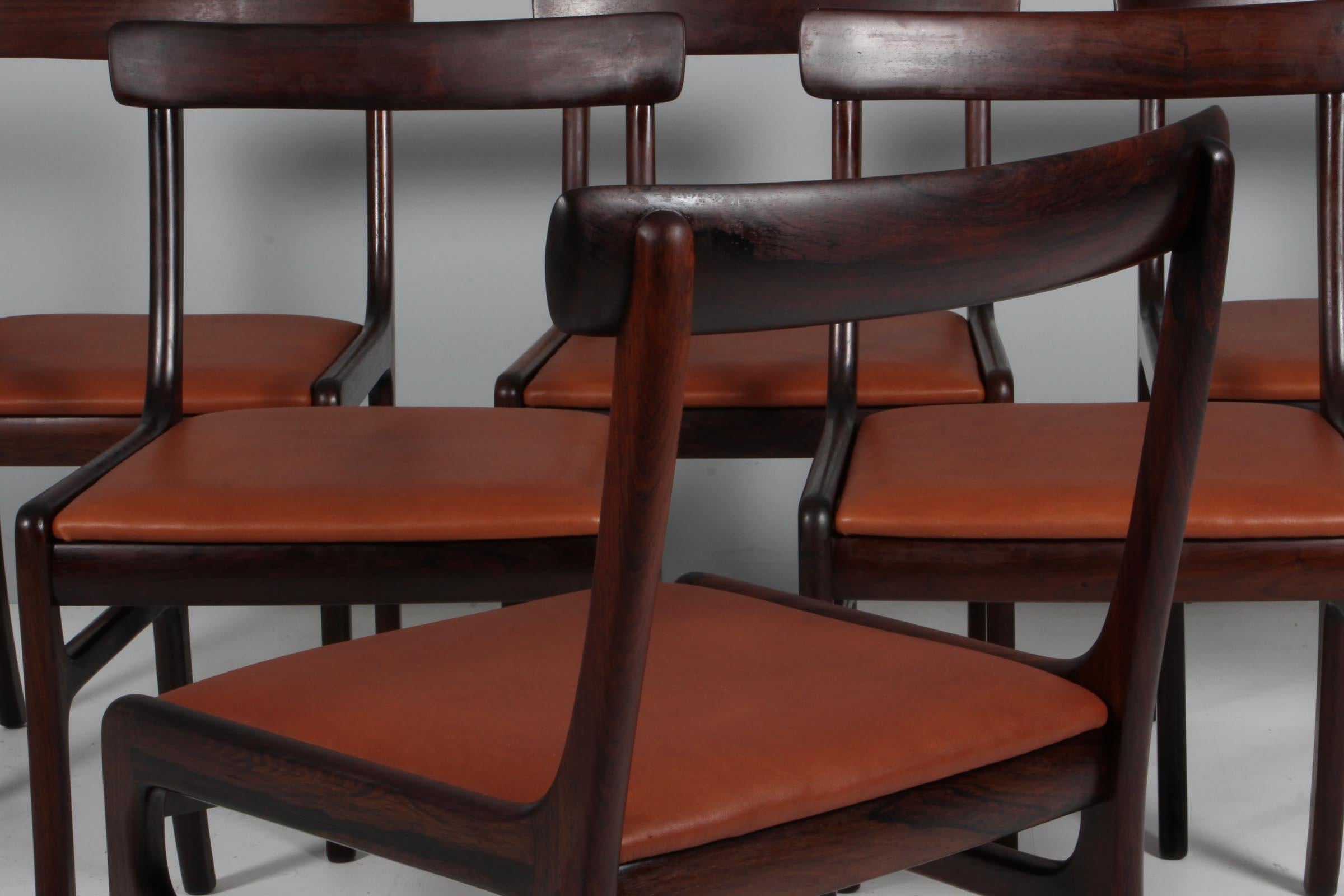 Leather Ole Wanscher Set of Six Rungstedlund Dining Chairs For Sale